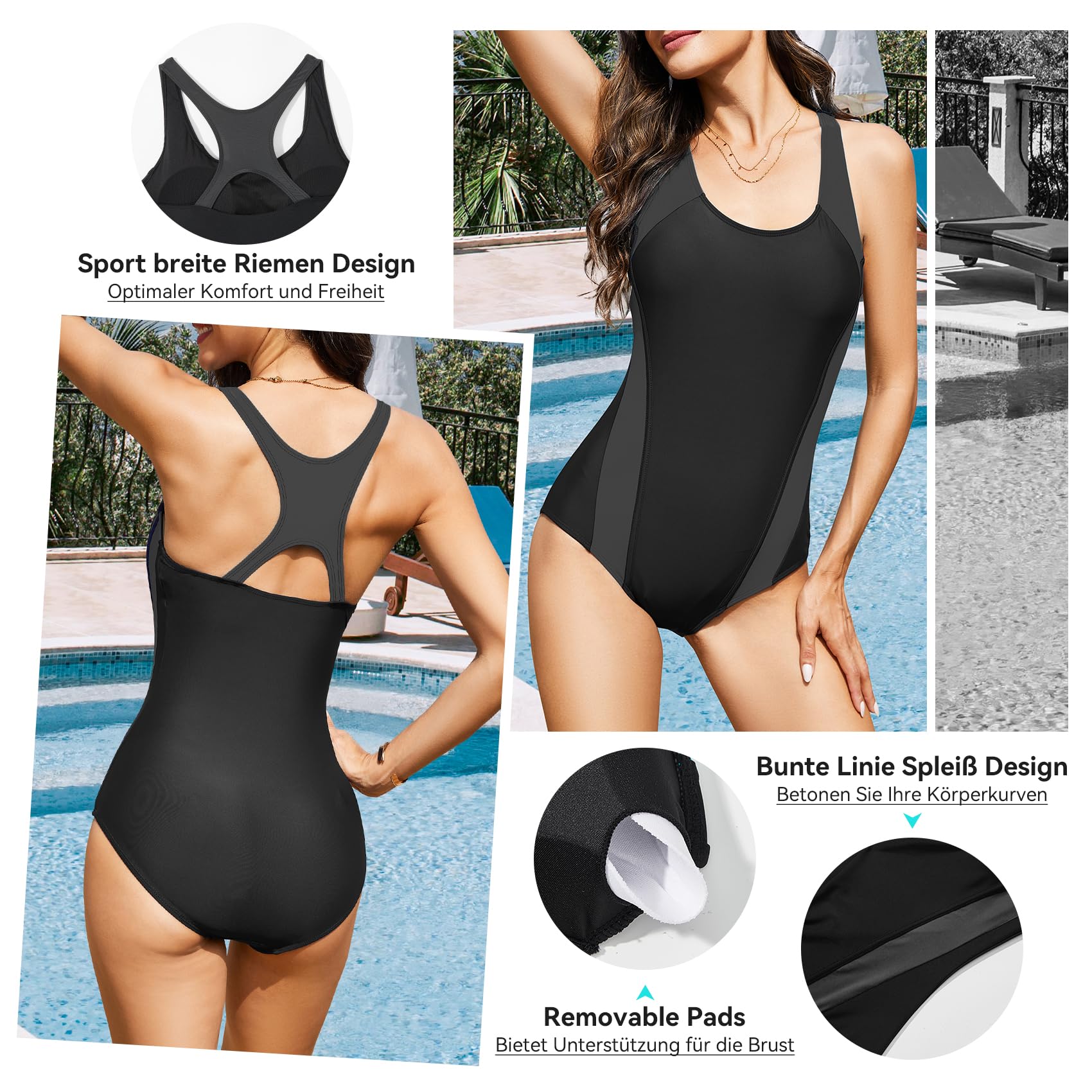 Durio Costume da bagno da donna, con reggiseno push up e coppe