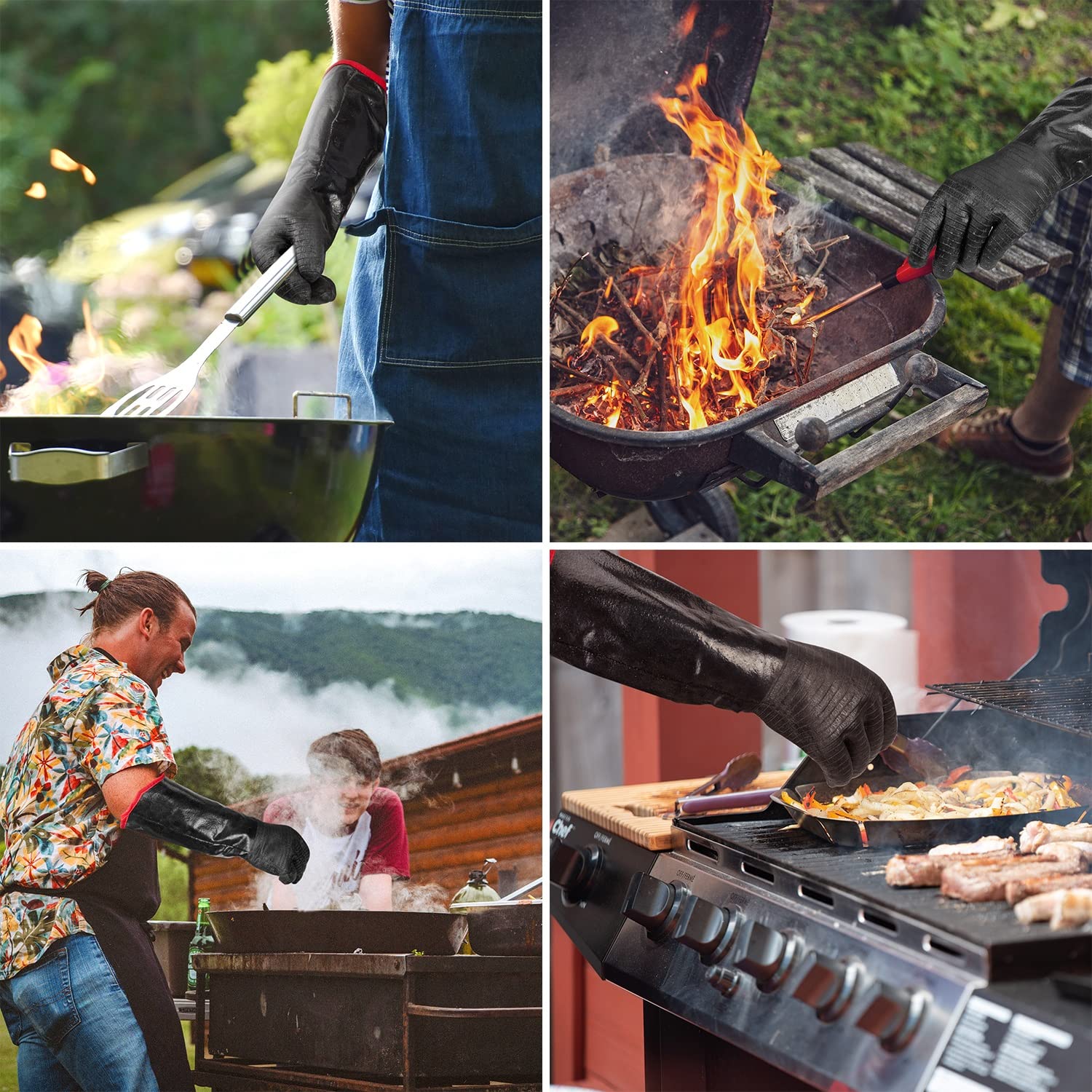Rękawice kuchenne Rękawice grillowe powlekane neoprenem wielofunkcyjne rękawice do grillowania 35,56 cm odporne na wysokie temperatury ognioodporne antypoślizgowe rękawice do grillowania Podwójne