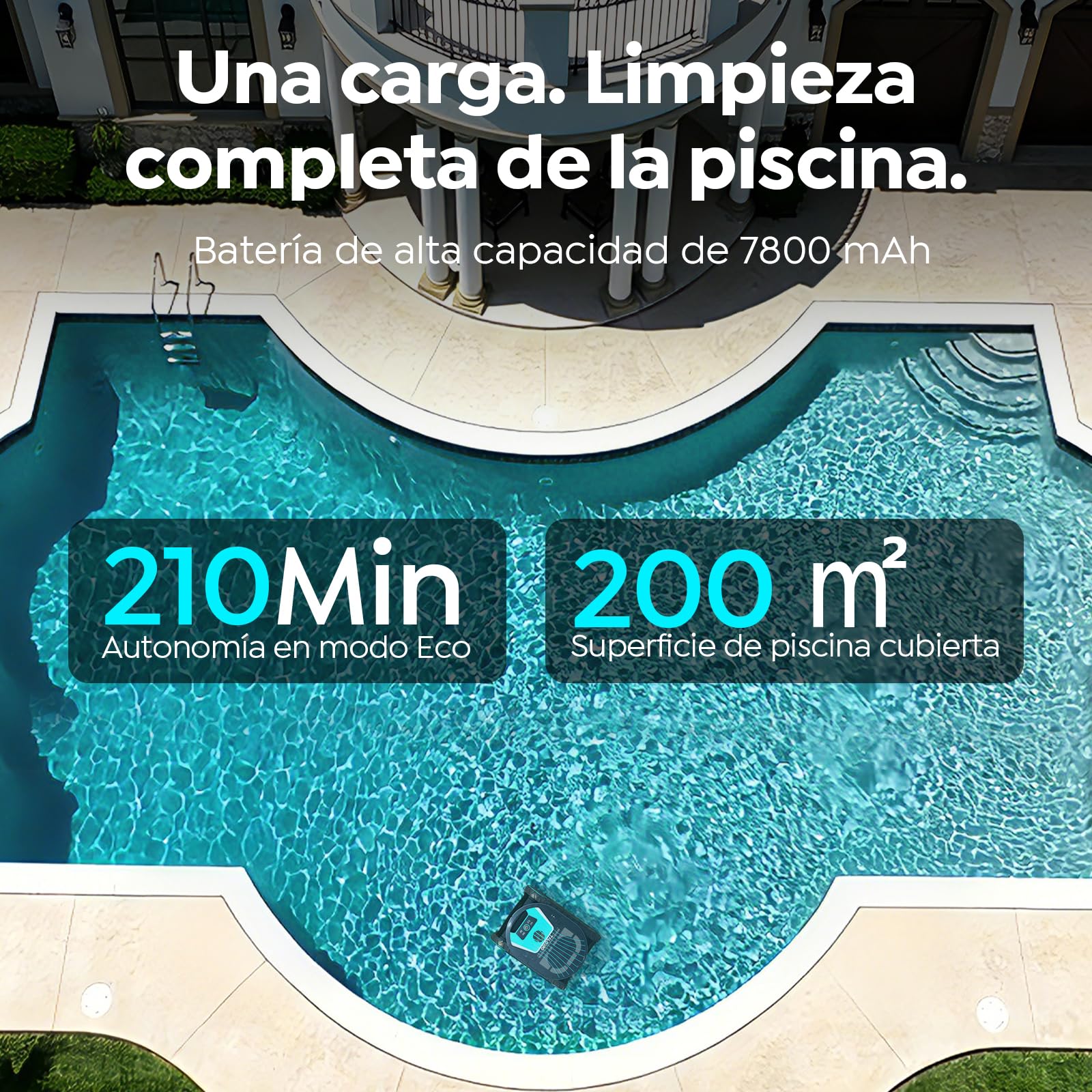 Pleco Pro Robot Piscina Limpiafondos y Paredes, Autonomía 210 min, Doble Filtración, 7 Modos de Limpieza, Control por App, Robot Limpiafondos Piscina para Piscinas hasta 200㎡, Gris