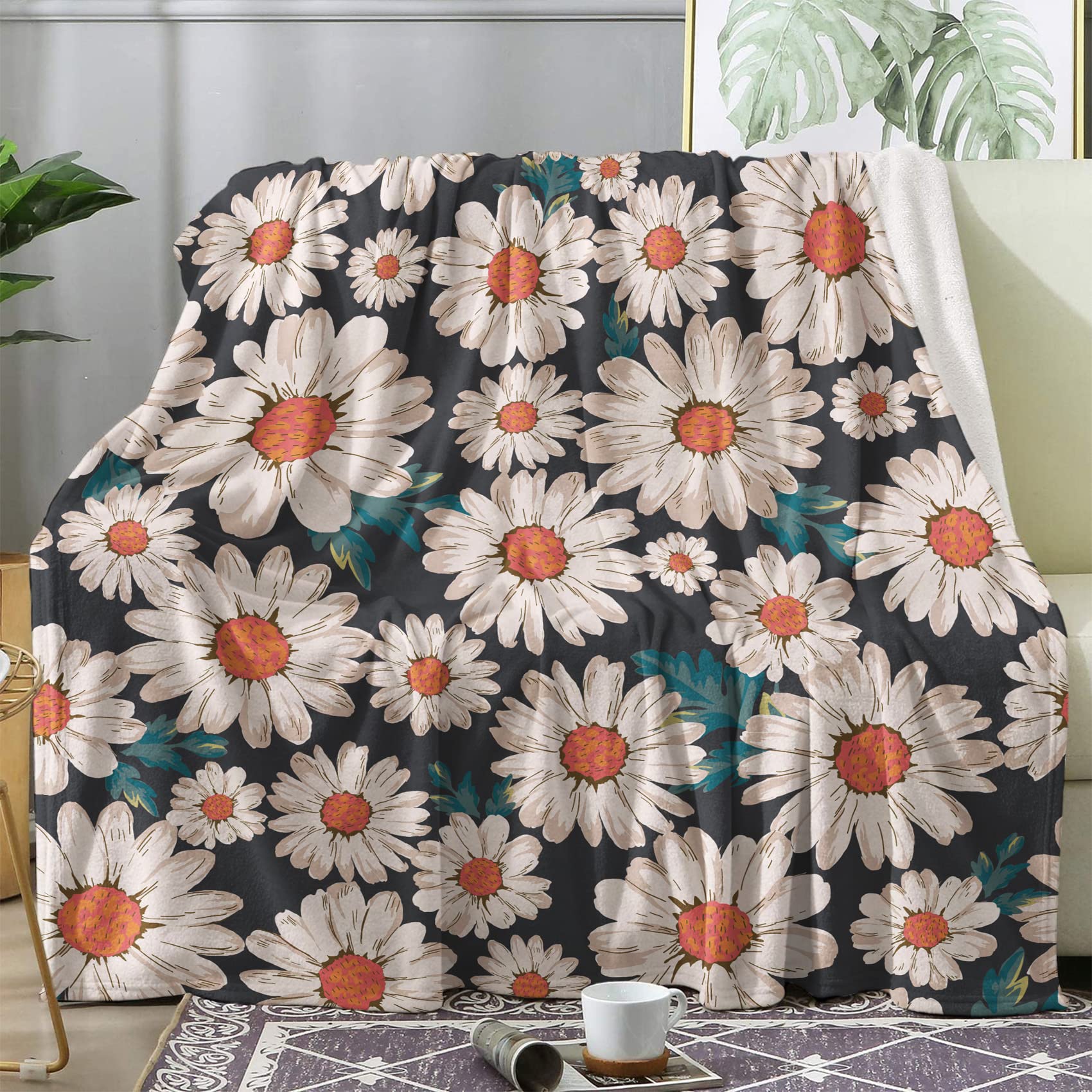 Plaid fleur couverture polaire 220x240 en flanelle pour lit 2 personnes