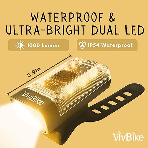 Miniatura 4 de VivBike Rechargeable Bike Light, Extremely Bright 1000 Lumen Dual LED Headlight, USB-C Fast Charging, 360 Rotating Mount, Waterproof  A HerTime2