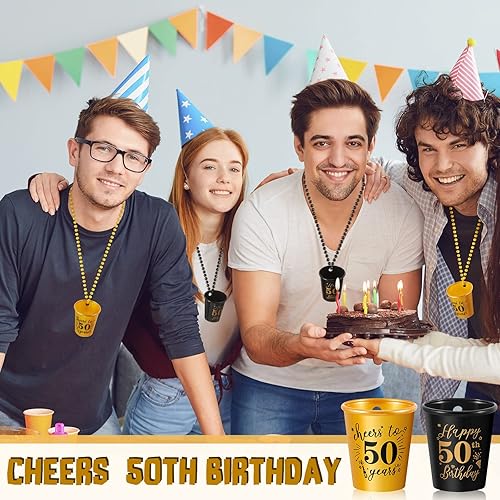 Miniatura 5 de 24 piezas de 40 50 collar de vasos de chupito de plástico para cumpleaños, regalos de fiesta de cumpleaños, suministros de aniversario, dorado y