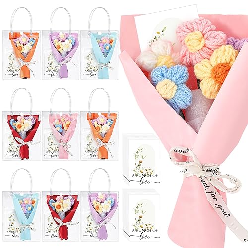 10 Sets Crochet Flowers Bouquet for Mom Grandma Lady Women