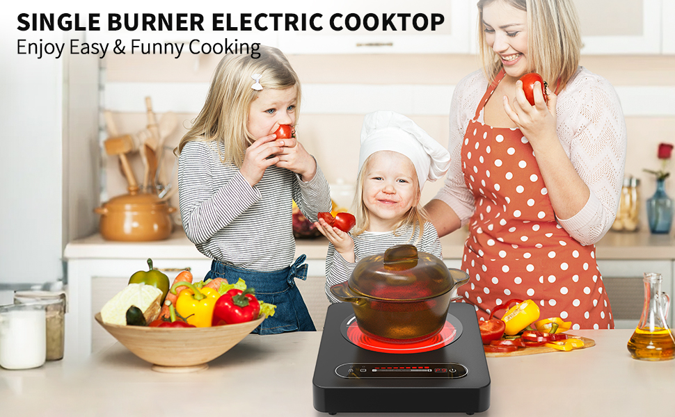 Image of VBGK Single Burner Electric Cooktop,110V 1800W Electric Stove Top with LED Touch Control,10 Power Levels, 4 hTimer, Safety Lock,single burner cooktop Overheat protection