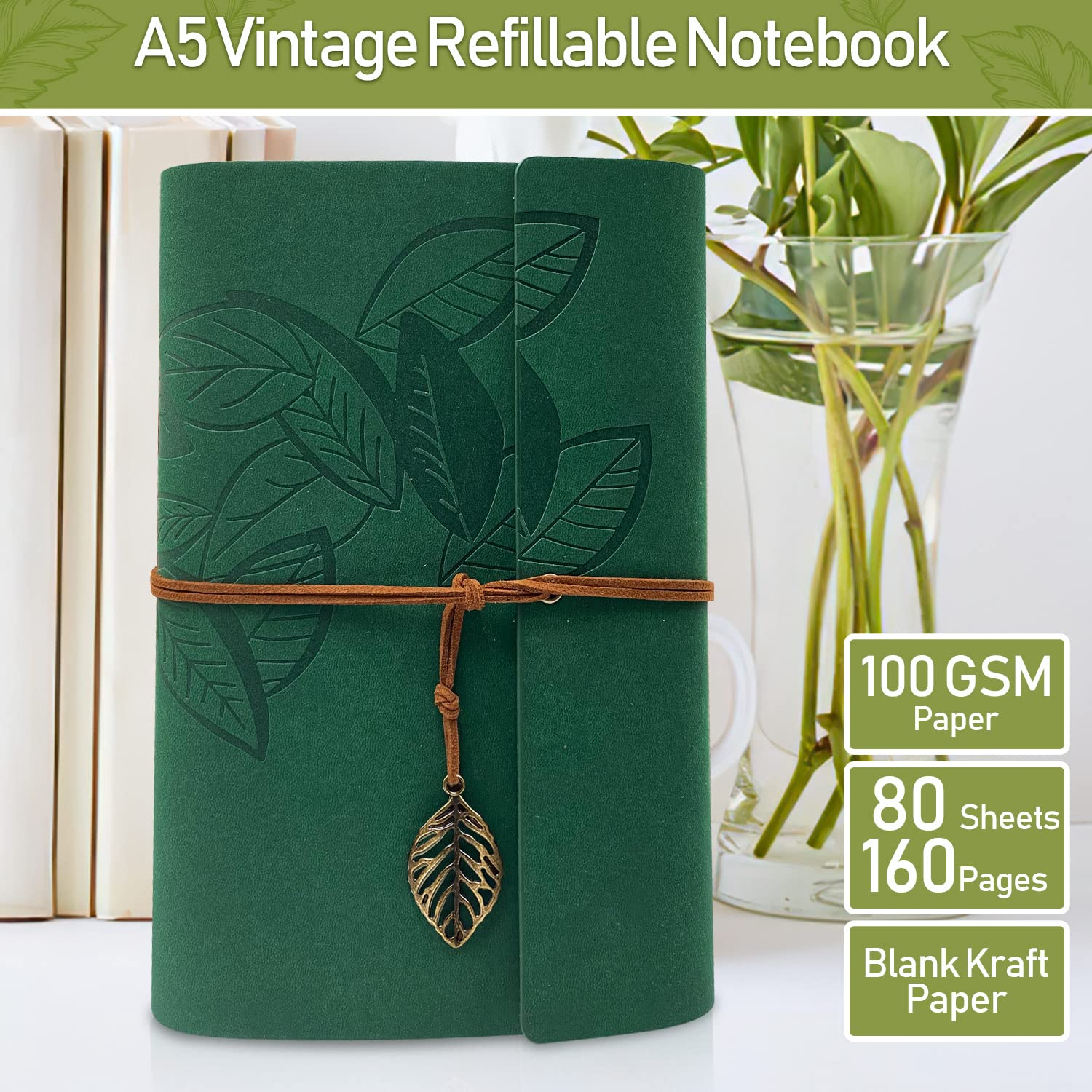 Joy & Inspiration A5 Cuaderno de Piel Pu Vintage Notebook Rellenable Bonito Diario de Viaje Cuaderno de Anillas Refillable Pu Leather Journal