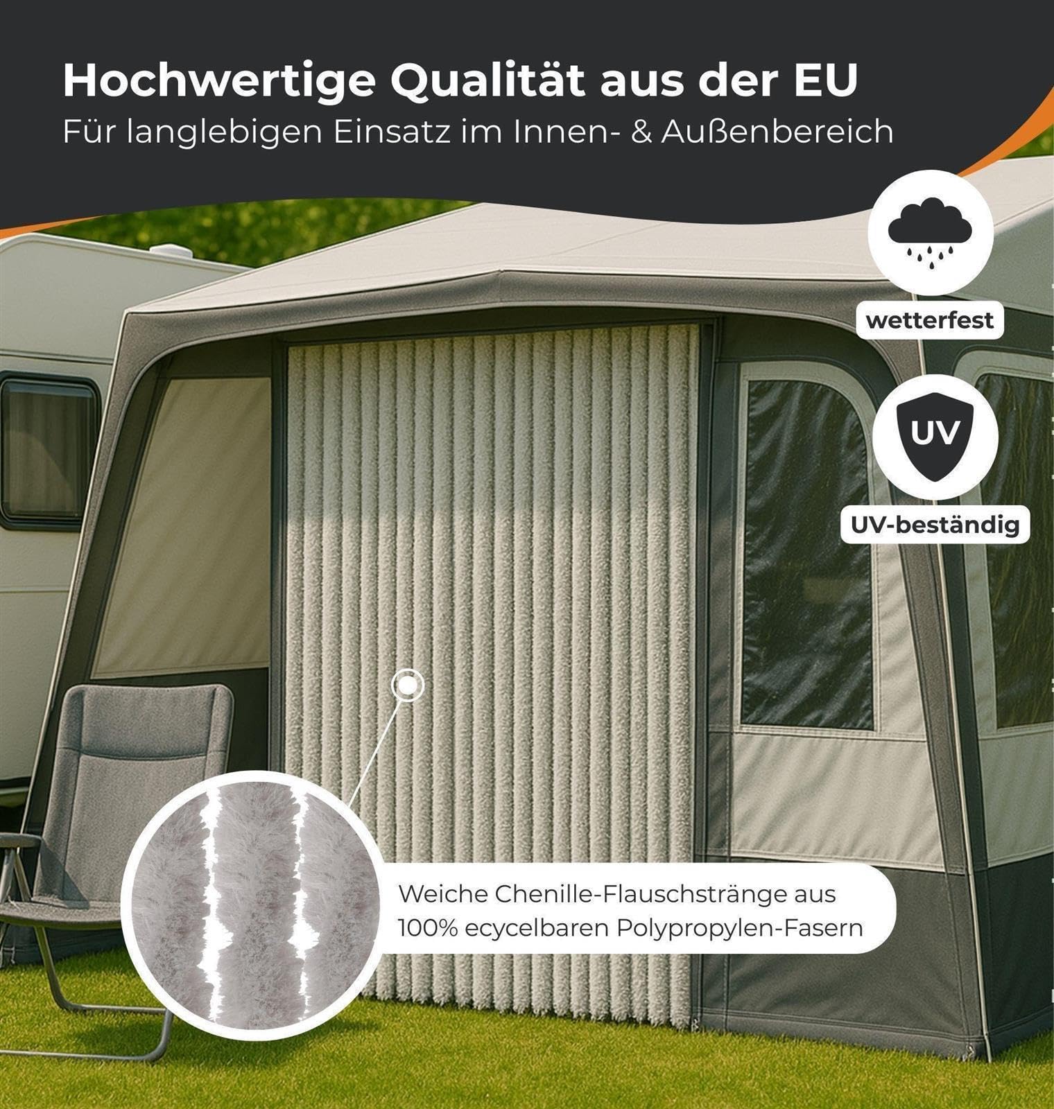 Arsvita Flauschvorhang Türvorhang (100x220 cm) in Meliert Beige-Braun als Insektenschutz für Balkon, Terrasse oder Wohnmobil, Wohnwagen, Pavillon