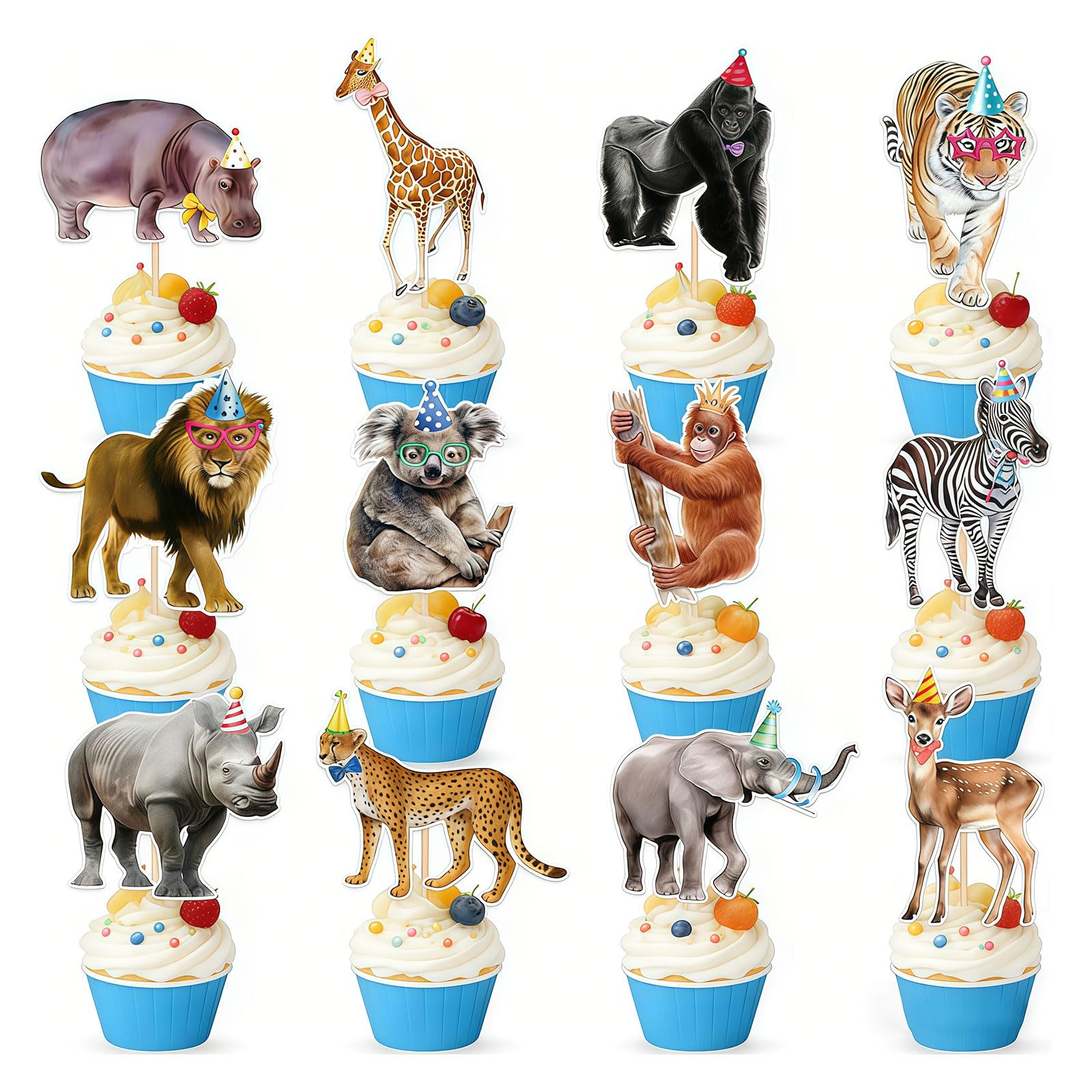 Xanthelle Forest Animals Birthday Decoration, 36 Pieces Safari Cupcake Toppers & Jungle Theme Cake Decoration, Happy Birthday Party Supplies for Boys and Girls, Wild One 1st Birthday Decoration