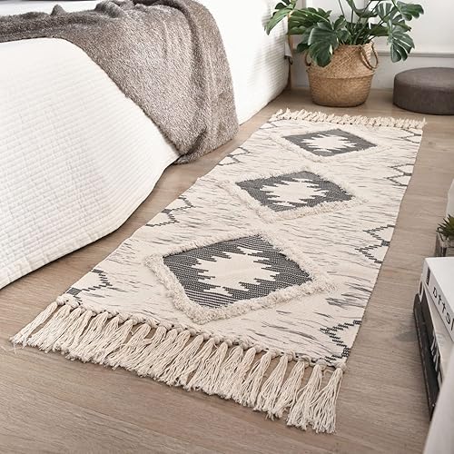 Miniatura 3 de Alfombra de pasillo bohemia de 2 x 4.3 pies, lavable con parte trasera de goma antideslizante, alfombra de cocina y granja con borlas, alfombra de