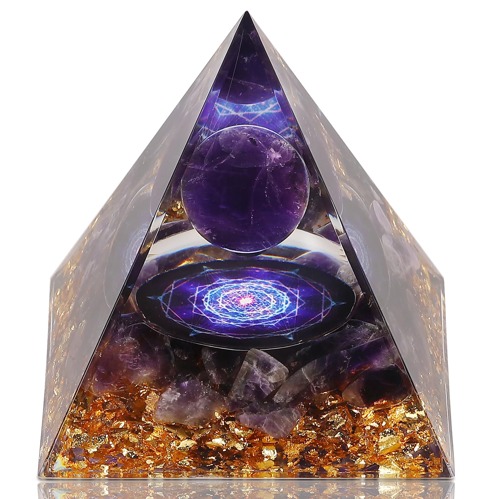 Orgone Pyramid, Orgonite Pyramids with Amethyst Stones, Orgone Generator for Positive Energy, Natural Crystal and Healing Stones Pyramid for Reduce Stress,Meditation,Yoga,Office, Desk Decor(Hexagram)