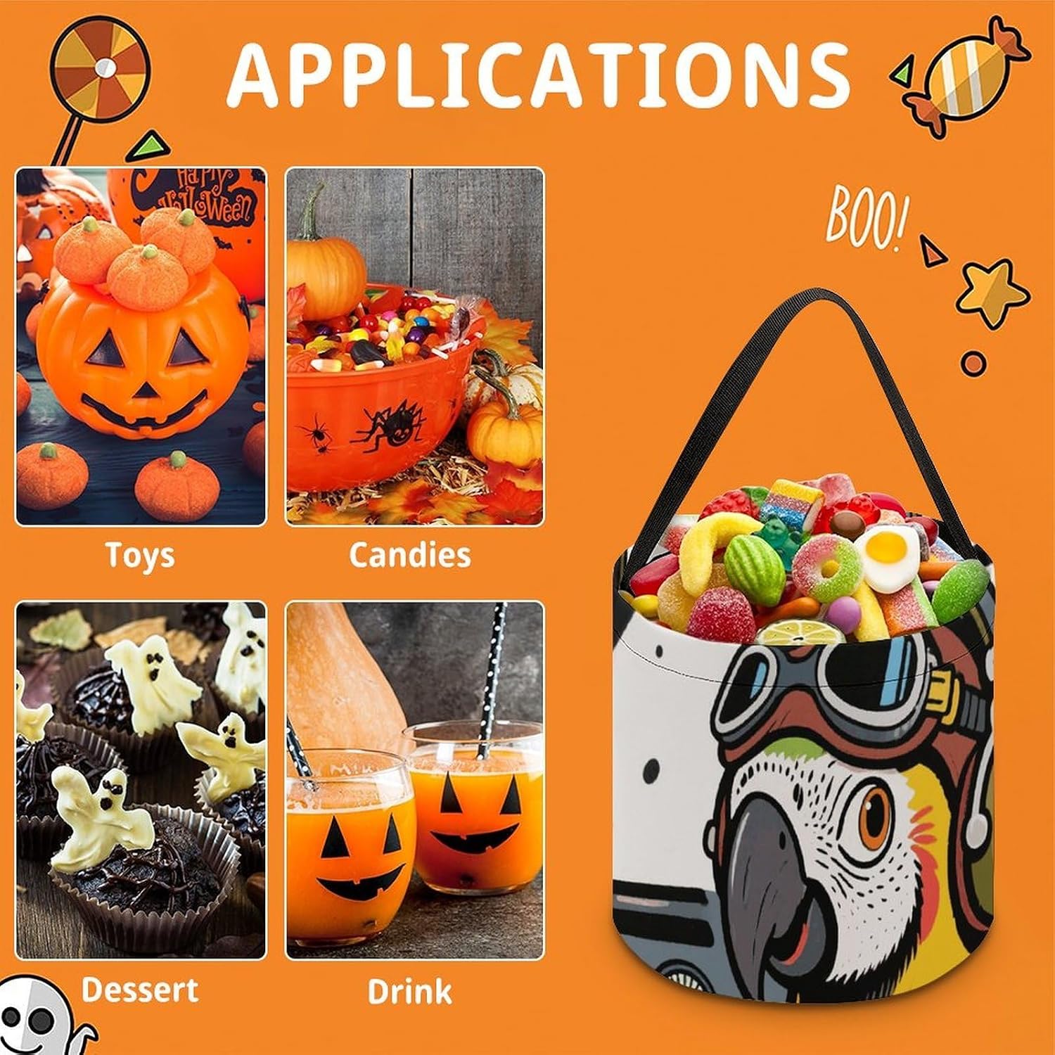 NLLZZ Reusable Funny Pets Halloween Candy Basket with Handle image 3
