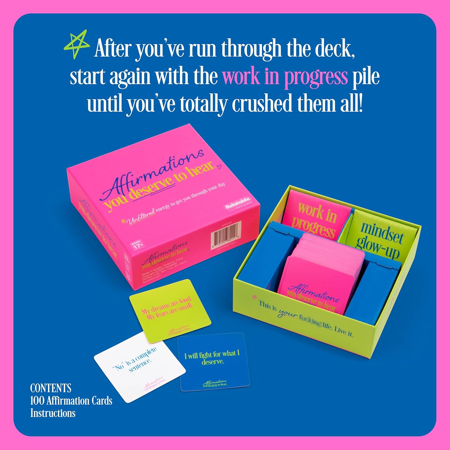 Affirmations You Deserve to Hear by Relatable - Bold Daily Affirmation Cards for Women, Perfect Self Care Gifts for Mom, Birthday Gifts for Women, and Motivational Cards 100 Cards