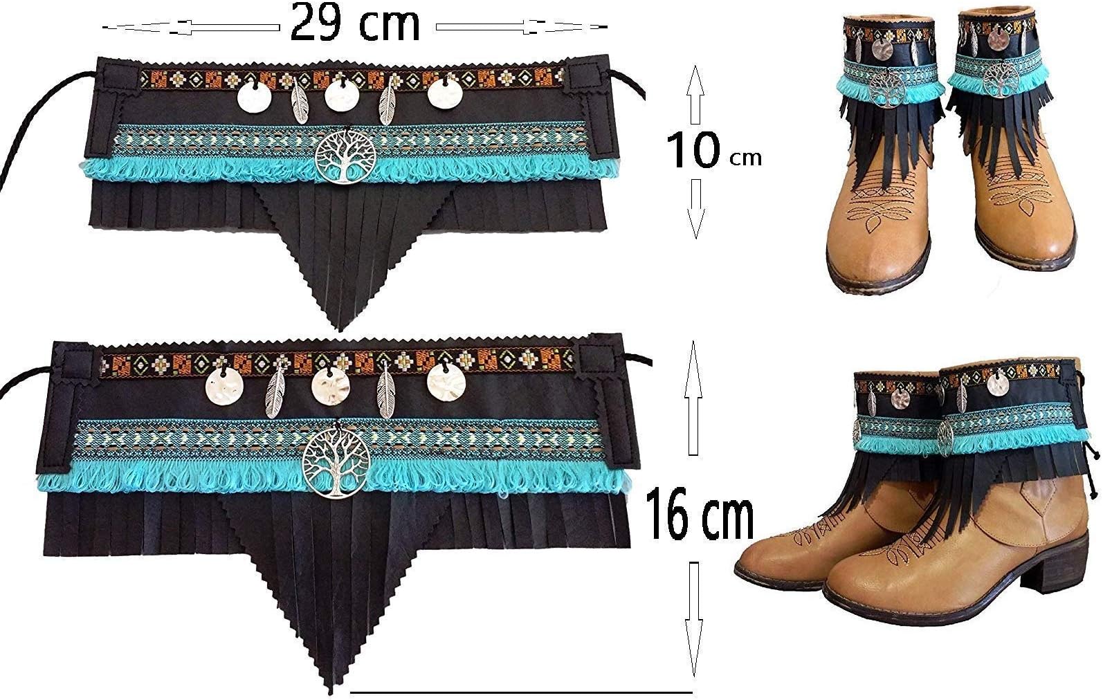 Boot covers Country Ethnic width Black Blue fringe Tree of Life Boho Cowboy Texan Leatherette color to choose from options