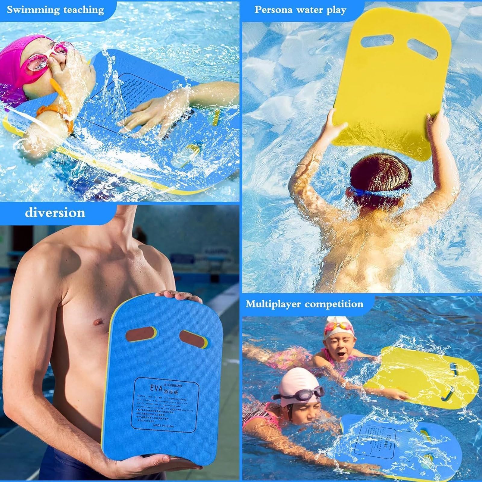 Juego de 4 Tabla de natación unisex Kickboard Flotante de Espuma EVA en Forma de U con Asas ergonómica Ayuda para aprender a nadar para Entrenamiento,Aquafitness y Ejercicios de Piernas en Piscina