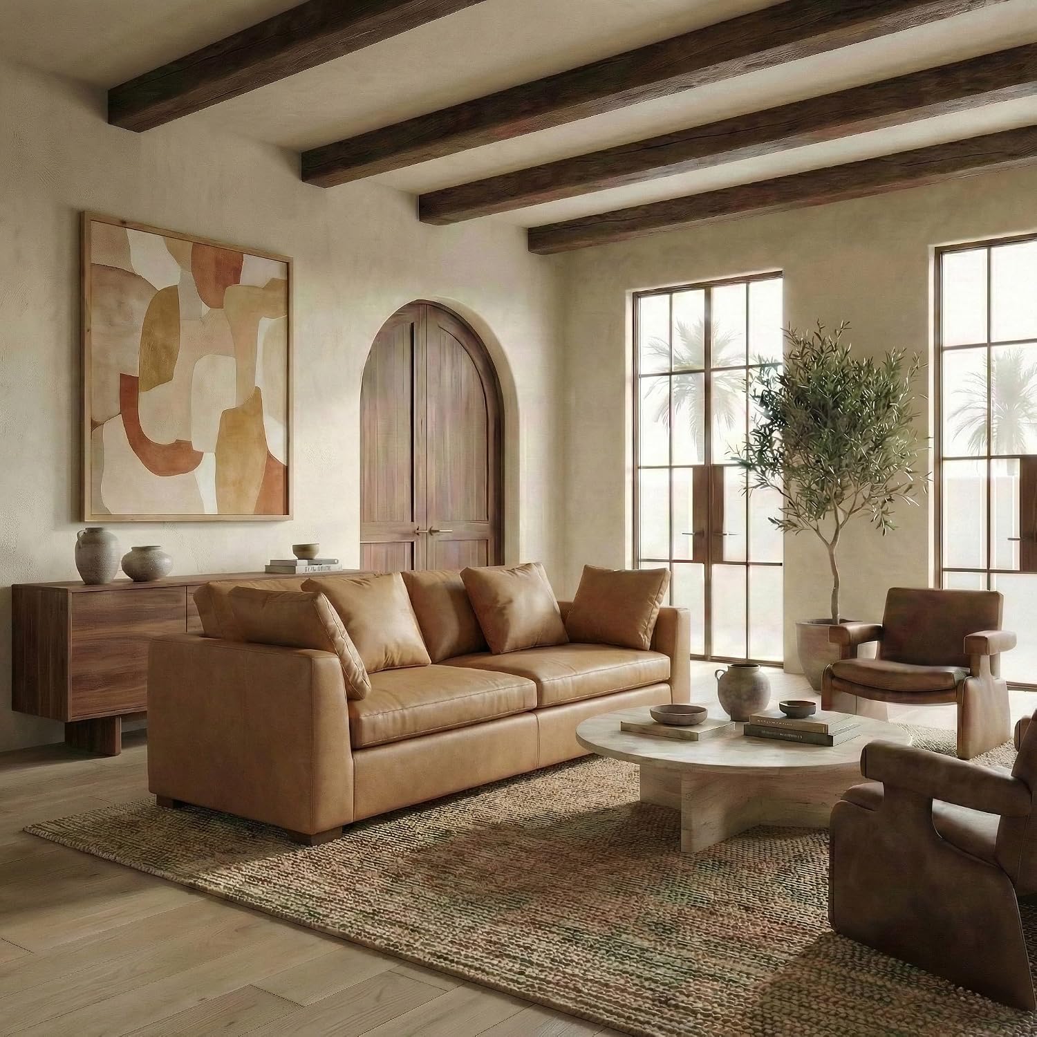 SAFAVIEH Couture Collection Blanca Brown Italian Leather Sofa Couch (Fully Assembled)