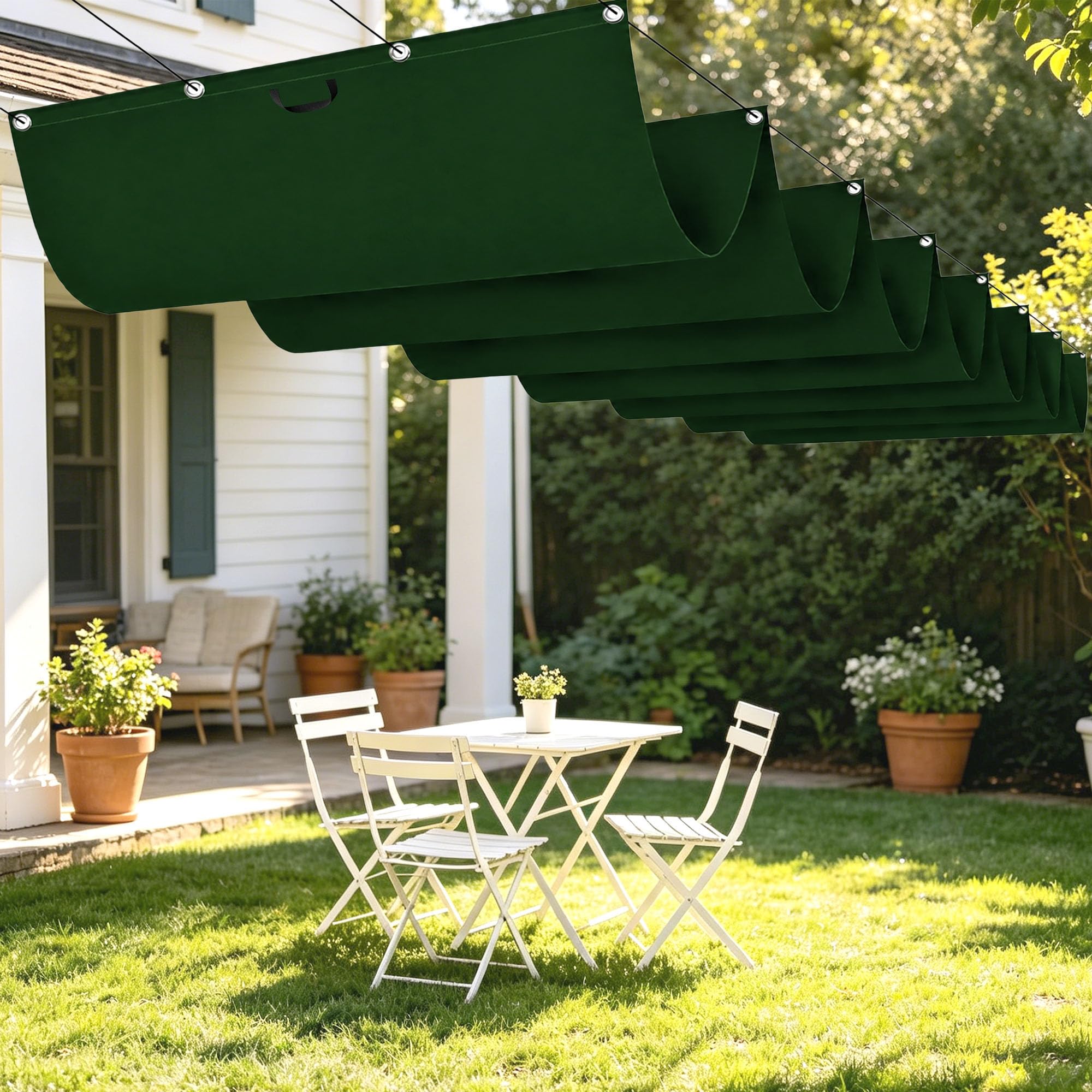 Toile d'ombrage rétractable 650x320 cm vert foncé pour terrasse et grand jardin
