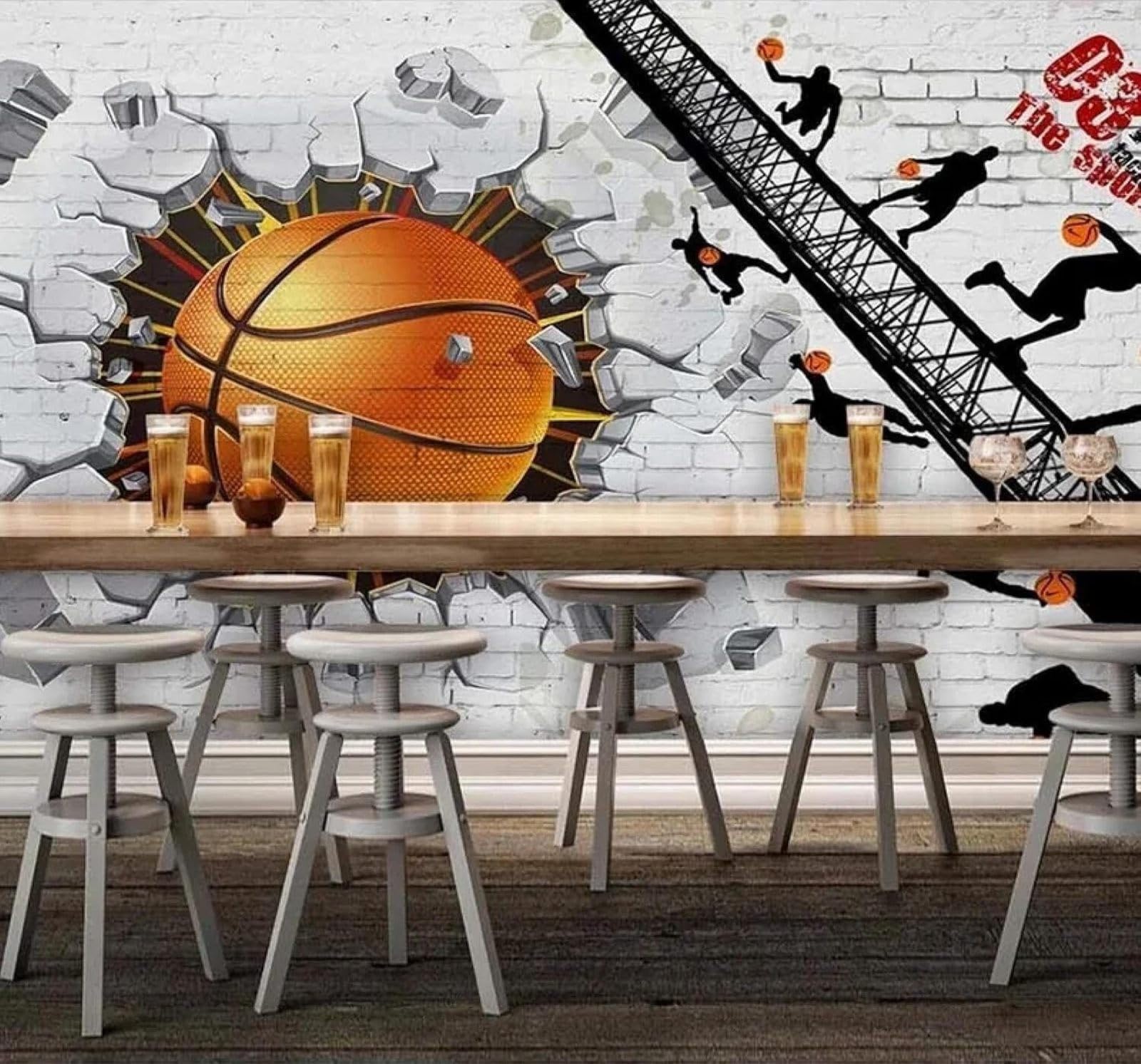 Xlming 250Cm×170Cm(B×H) Retro Brick Wall Basketball Sport Poster 3D Wallpaper Luxury Home Dining Decor Paste Sofa Living Room The Wall For Bedroom Mural-250Cm×170Cm