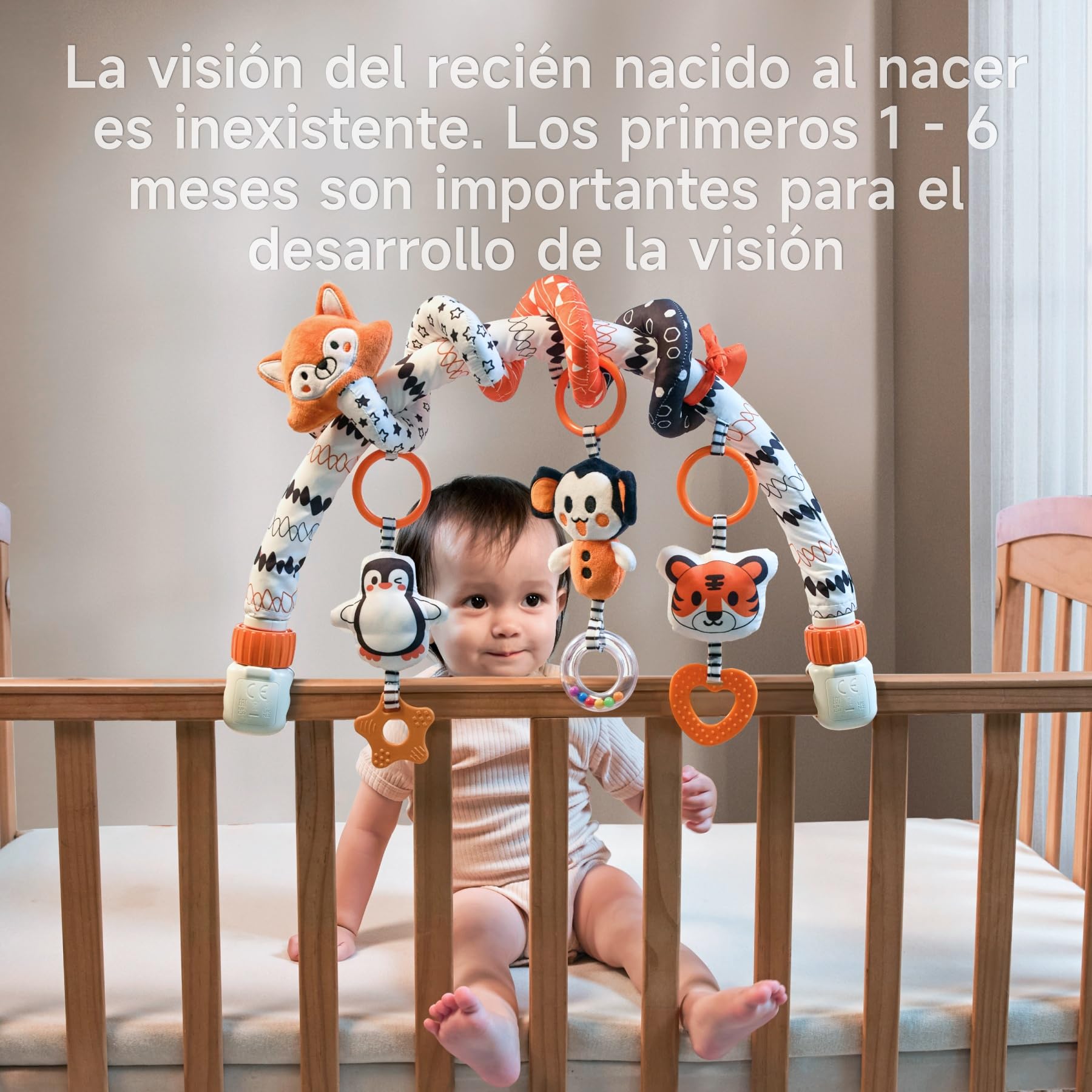 TUMAMA 2 in 1 Arco con Juguetes Espiral Carro Bebe 0 3 6 9 Meses, Juguete Hamaca Actividades Bebes Para Cochecito Carrito Cuna, Arco de Juegos Tener Colgantes Sonajero y Mordedor Para Recien Nacido