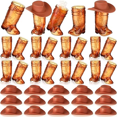 Sieral 32 Piezas Vasos Mini Bota de Vaquero de Plástico Suministros para Fiestas de Vaquera Tazas de Plástico Occidentales para Decoraciones de
