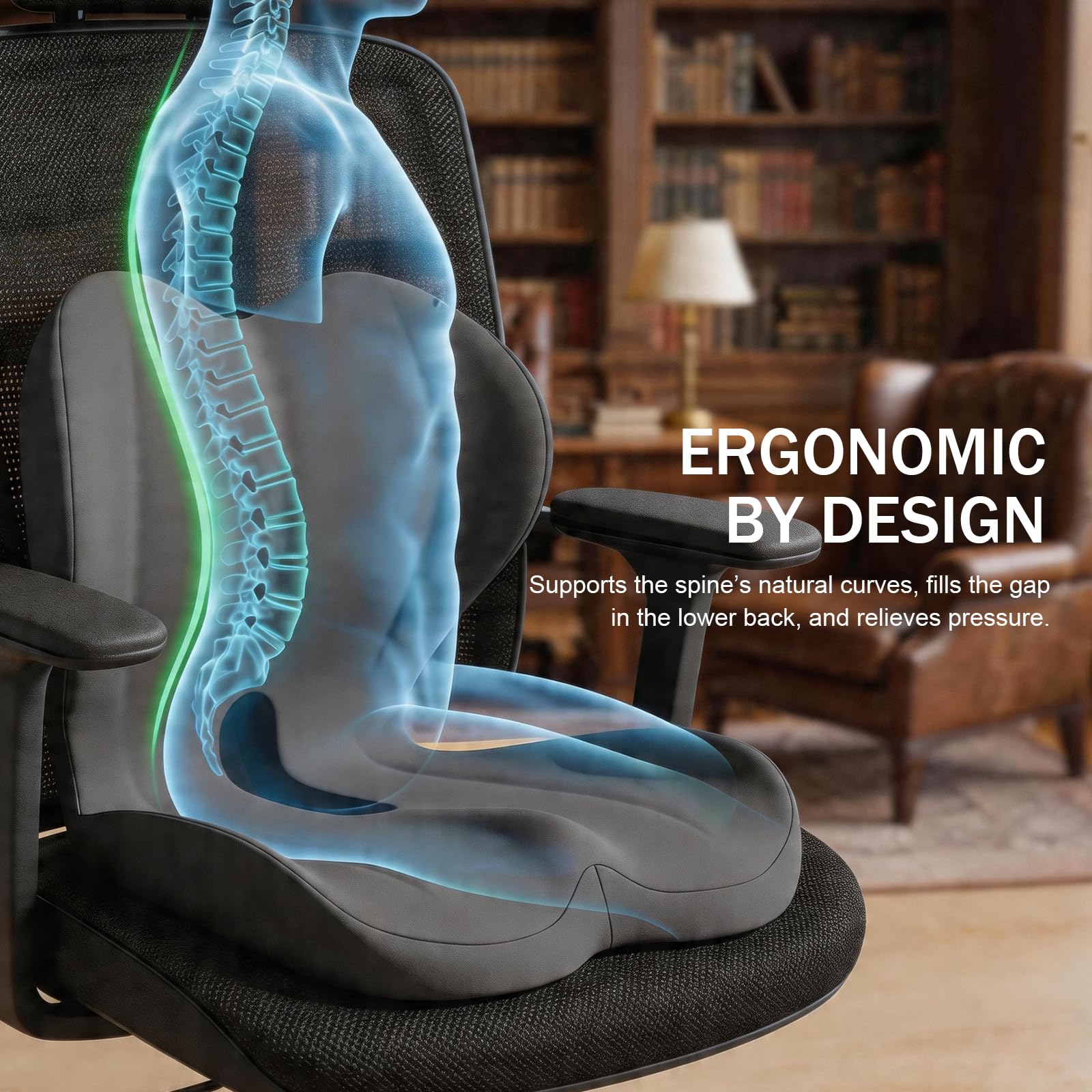 Cuscino Lombare Ergonomico in Memory Foam a Forma di L | Cuscino Ortopedico per Sedia Ufficio e Auto,con Supporto Coccige e Schienale,Sollievo Dolore Schiena e Emorroidi