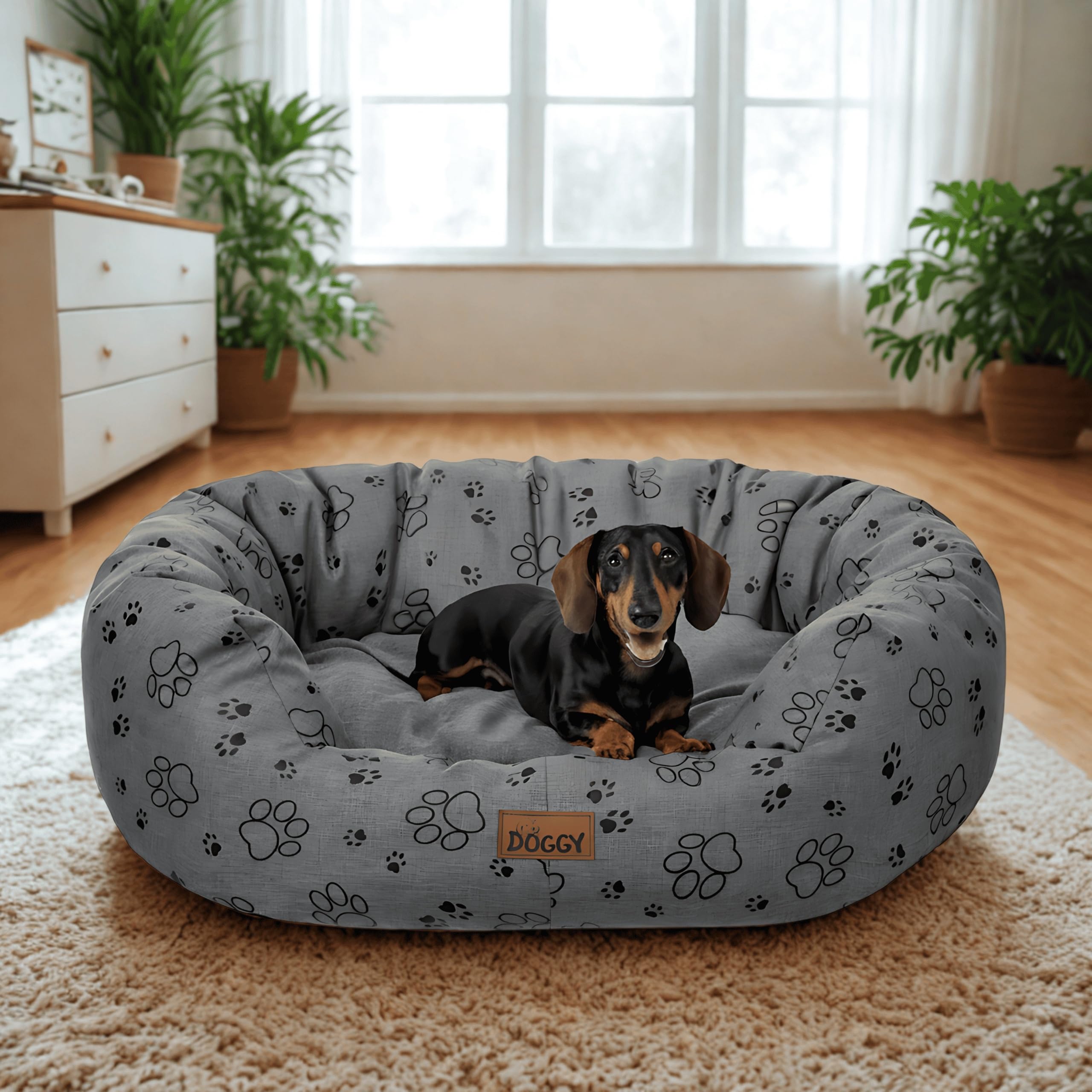 DOGGY Legowisko dla psa – kosz dla małych, średnich i dużych psów – wygodne legowisko dla zwierząt domowych – sofa dla psów – poduszka dla psów – odporna na działanie wody – XL 94 x 75 cm – grafitowe