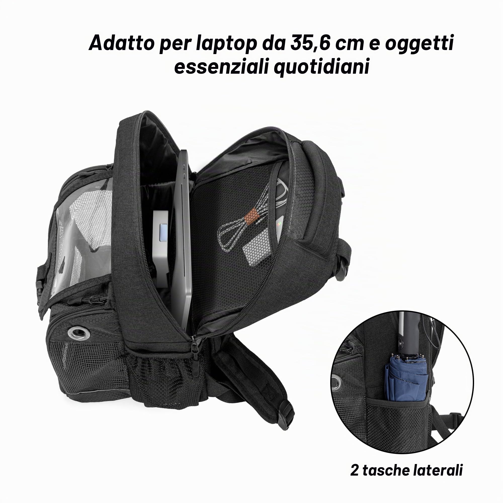 Trunab Borsa da Viaggio per Concentratori di Ossigeno Portatili, Borsa POC con Coperchio Trasparente e Tasche Multiple Compatibile con Inogen One, Cairo Freestyle Comfort, Oxygo, SimplyGo Mini, Nero