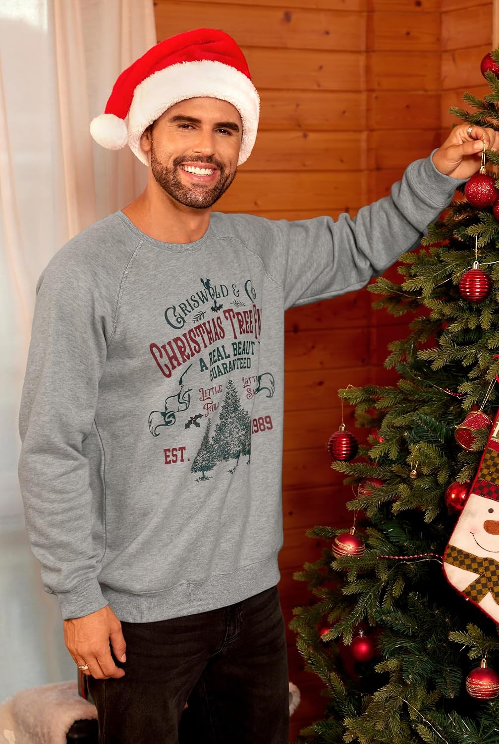 Arvilhill Mens Fleece-Lined Christmas Sweatshirts Raglan Vintage Classic Graphic Pullover (S-3XL)