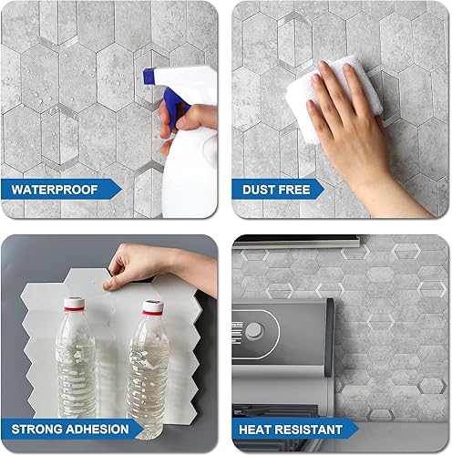 Miniatura 12 de Azulejos de despegar y pegar para salpicaduras de cocina, acabado mate, paneles de pared 3D de mármol de baño, azulejos de panal para caravanas
