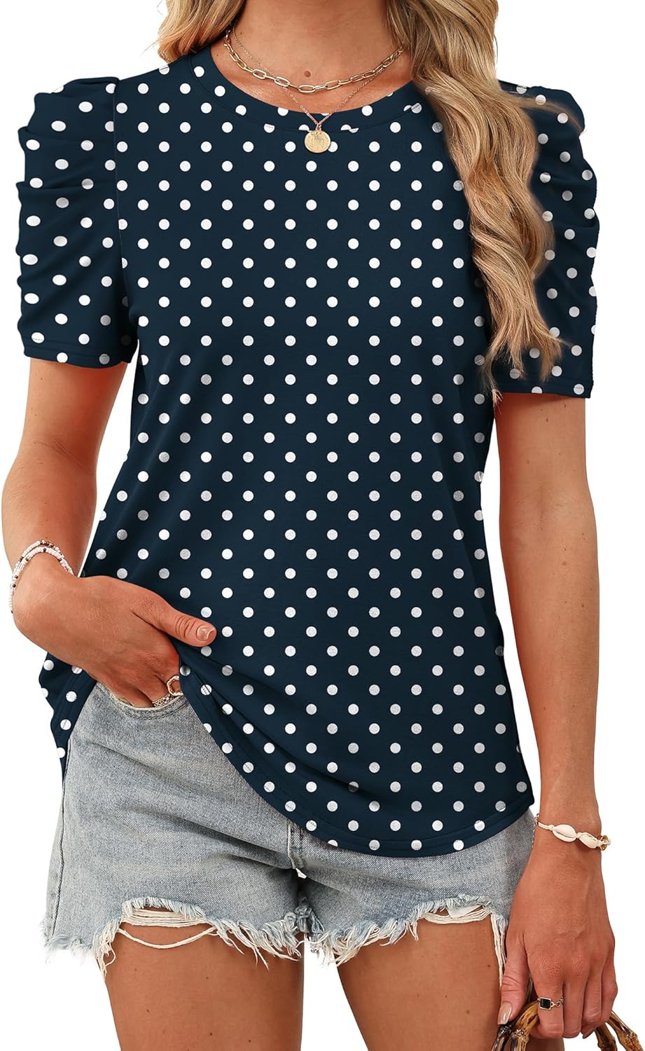 WIHOLL Summer Tops for Women Puff Sleeve Crewneck T Shirts Dressy Casual Blouses Spring Outfits Fashion Clothes - Image 3