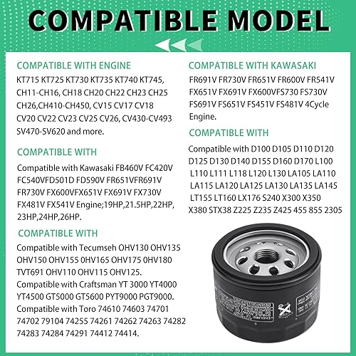 Miniatura 5 de 12-050-01-S Filtro de aceite para AM125424 12 050 01-S1 49065-7007 49065-0721 Cub Cadet, Craftsman, Troy Bilt, Toro, Gravely, Tractor de cortacésped