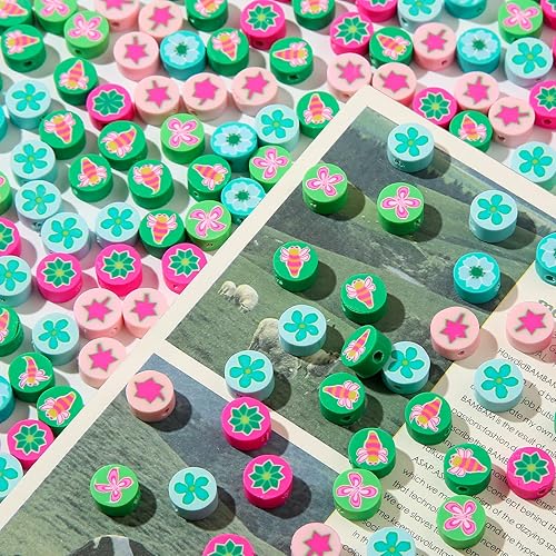 Miniatura 4 de BERMRO 200 cuentas de arcilla polimérica, bonitas cuentas espaciadoras Heishi, suministros para manualidades, pulseras, aretes, collares para hacer