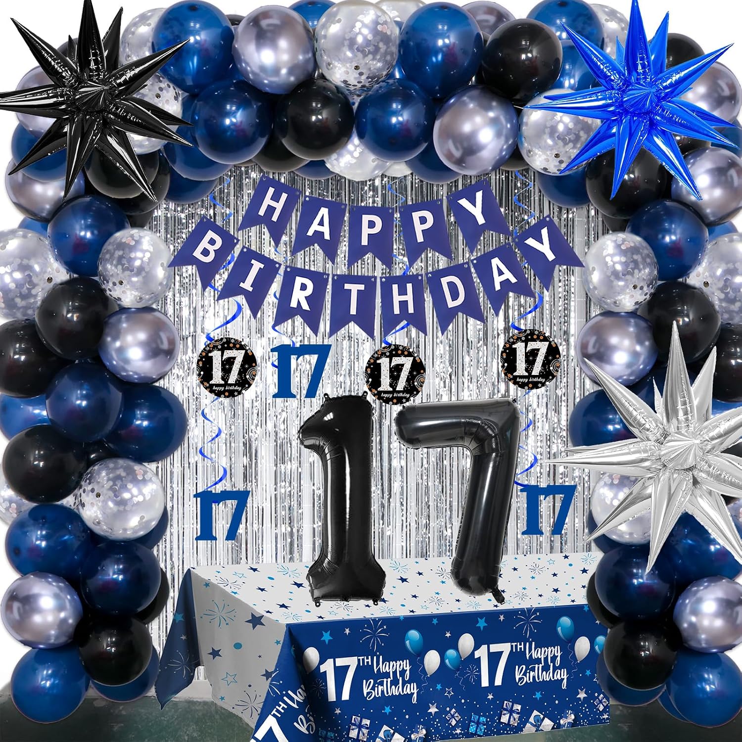 Amazon.com: 17th Birthday Decorations for Boys and Girls Dark Blue, 17