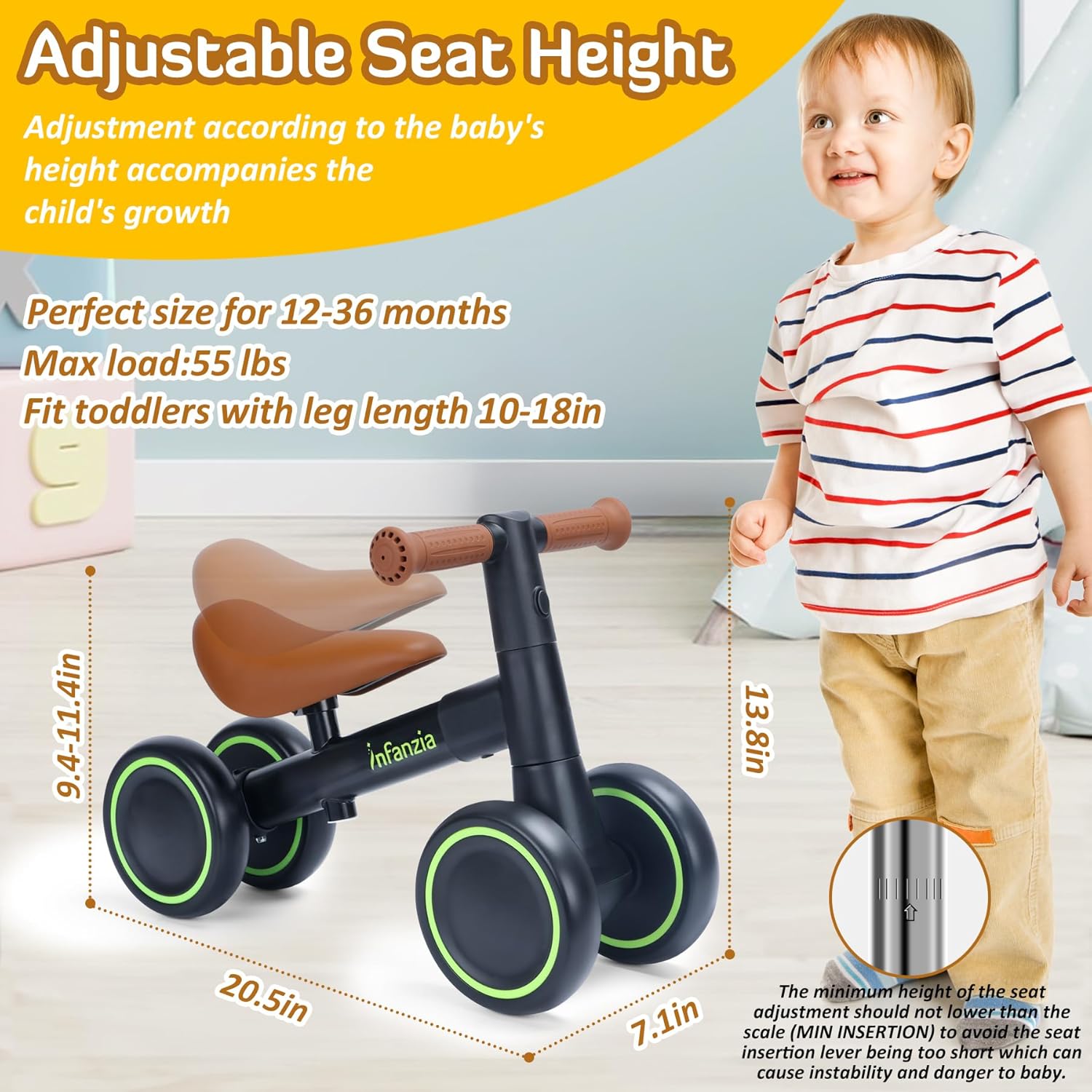 INFANZIA Baby Balance Bike for 12-36 Month Boys Girls, 1 Year Old Toddler First Bike No Pedal with Adjustable Seat, Infant 4 Wheels Bicycle Ride On Toys Kids First Birthday Gifts | 1 Year Old, Toddler First Bike, with Adjustable Seat, Infant, Bicycle, Ride On Toys