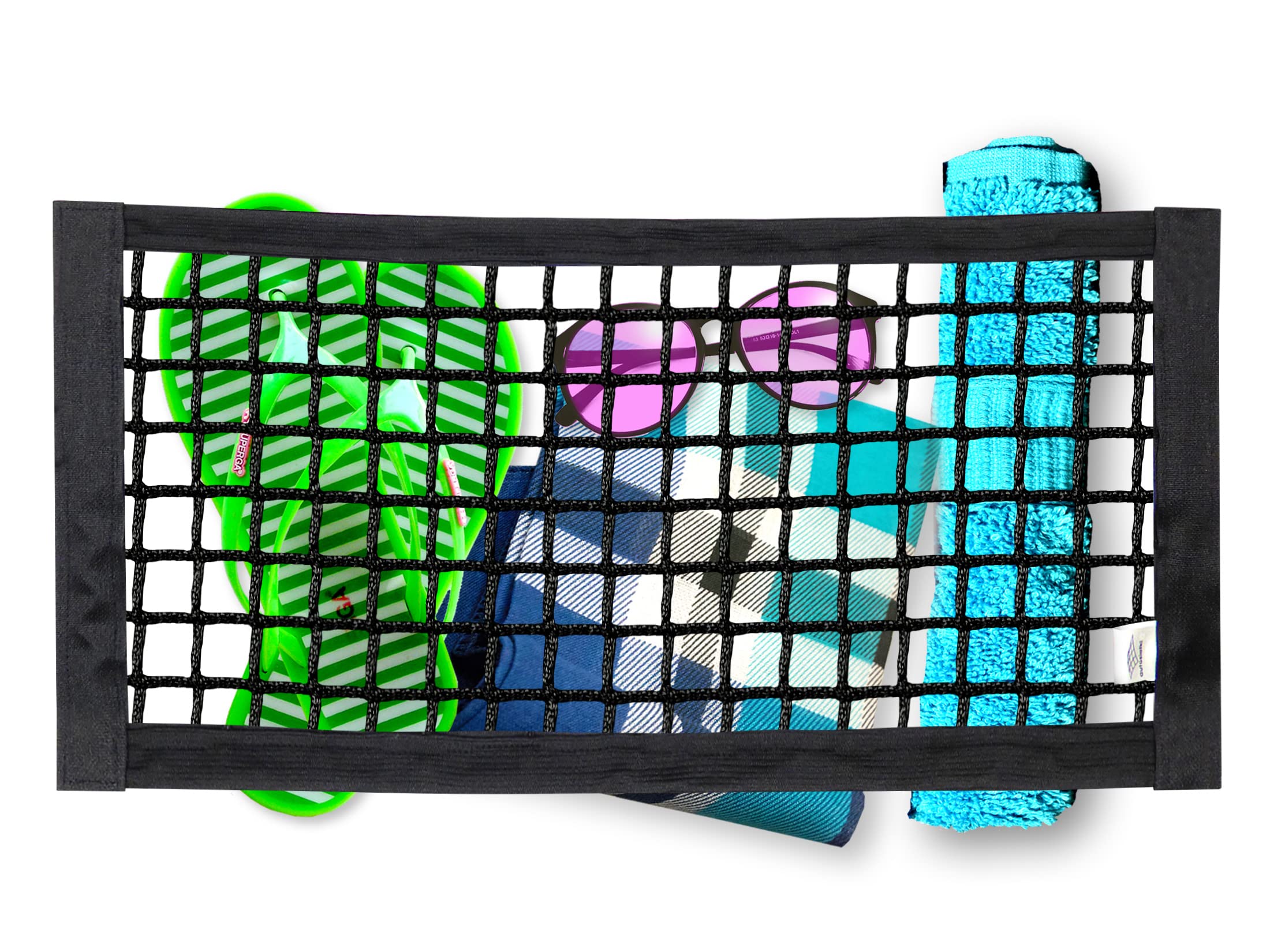 Sac en Filet de Coffre Universel avec Scratch, Sac de Rangement 20 cm x 40 cm, Voiture, Sac en Filet avec Bandes Scratch Solides pour Voiture, Coffre, Filet à Bagages, 2 pièces
