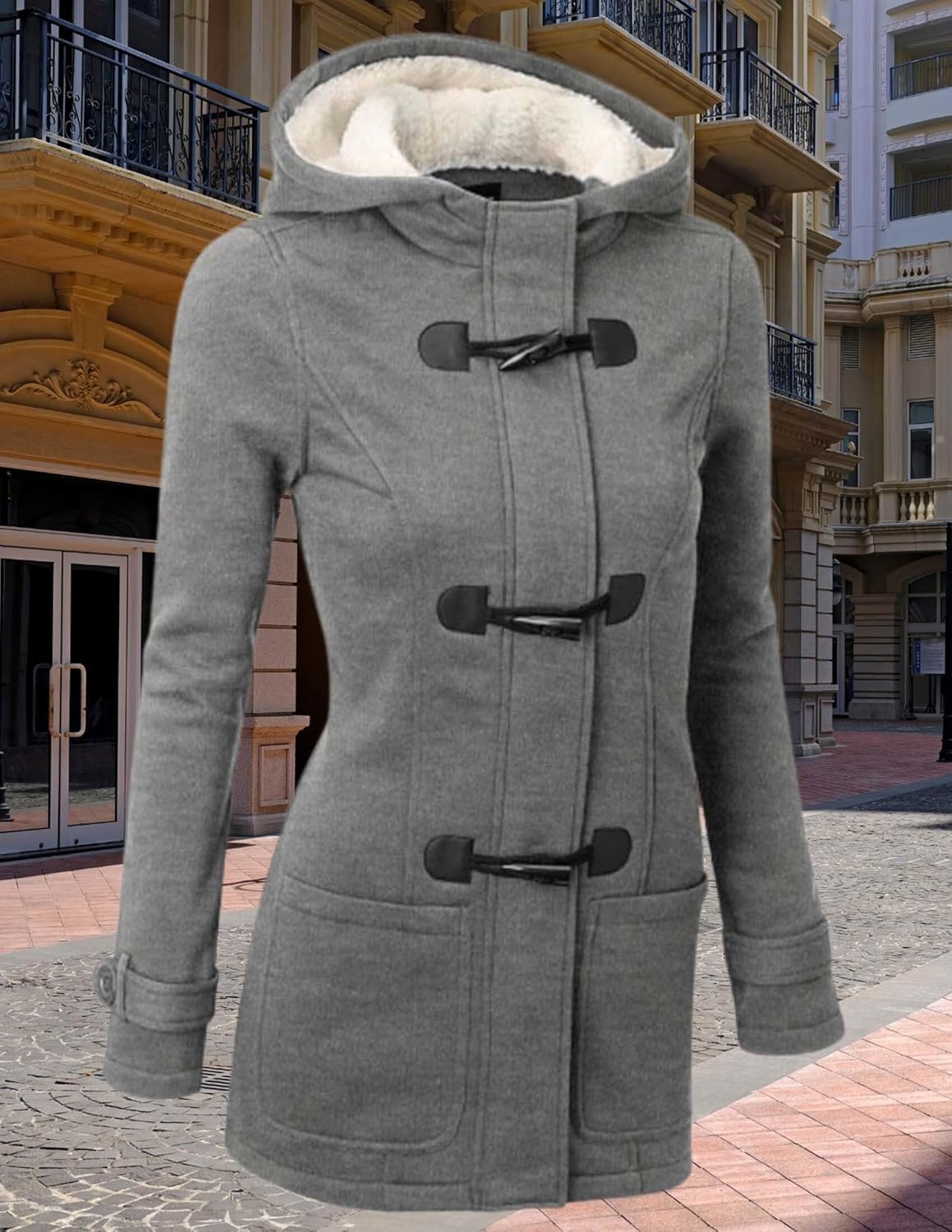 LIZALIG Womens Fashion Horn Button Fleece Thicken Fall Coat with Hood Winter Warm Jacket - Image 5