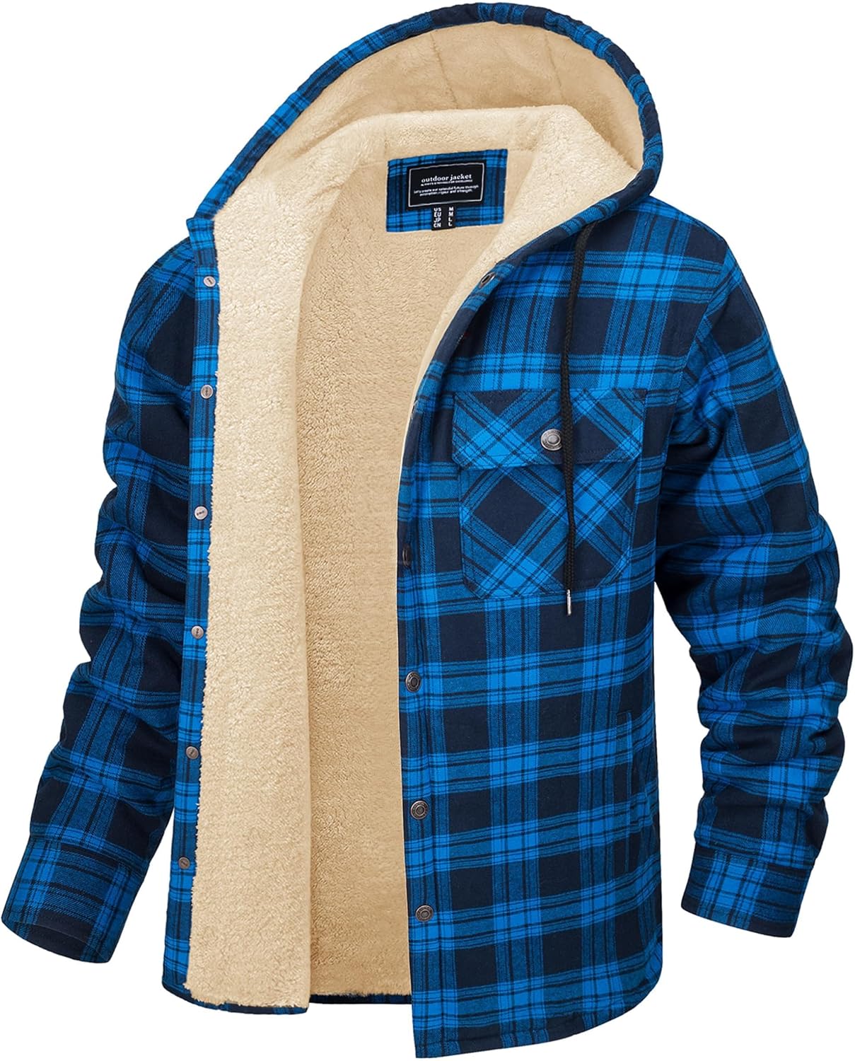CRYSULLY Mens Flannel Hoddies Jacket Thick Cotton Sherpa Winter Coat