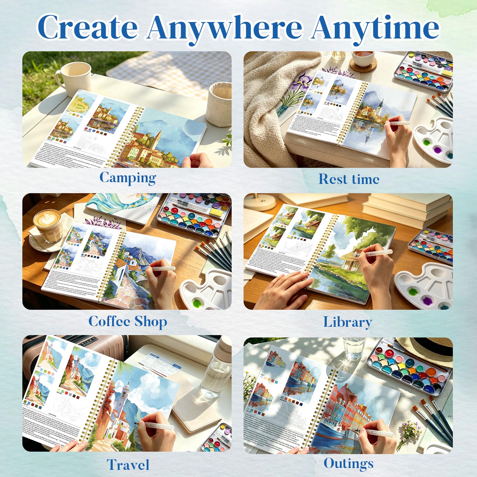 Watercolor Workbook Kit - 52 Colors, 7 Brushes -7