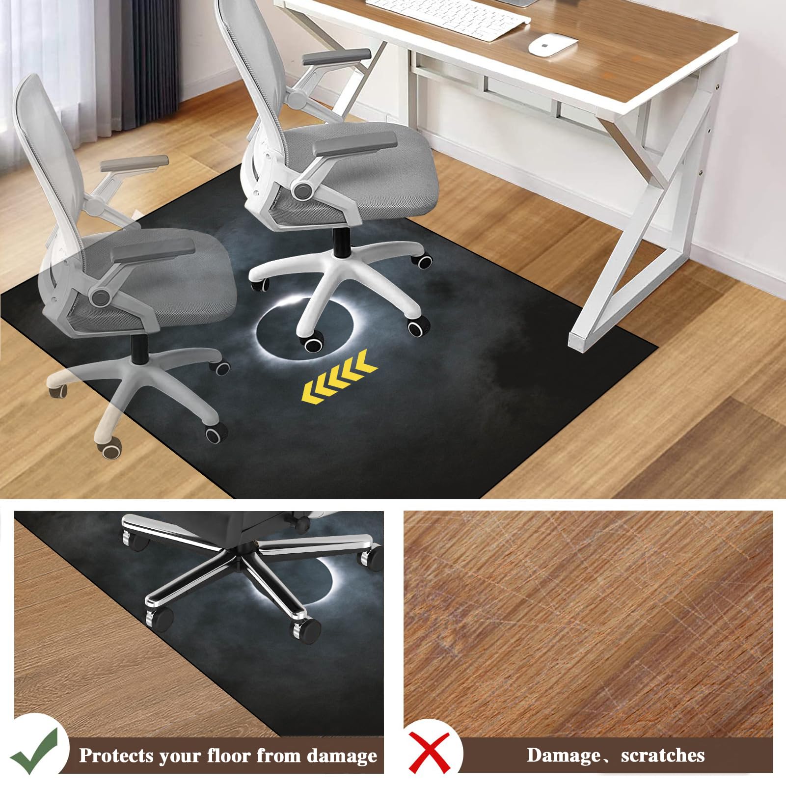 Alfombrilla para Silla de Oficina, Alfombra Silla Gaming, Alfombrilla de Protección para Suelos Duros, Protector Suelo Silla Ruedas, Protector de Silla de Escritorio, Antideslizante 70 x 100 cm