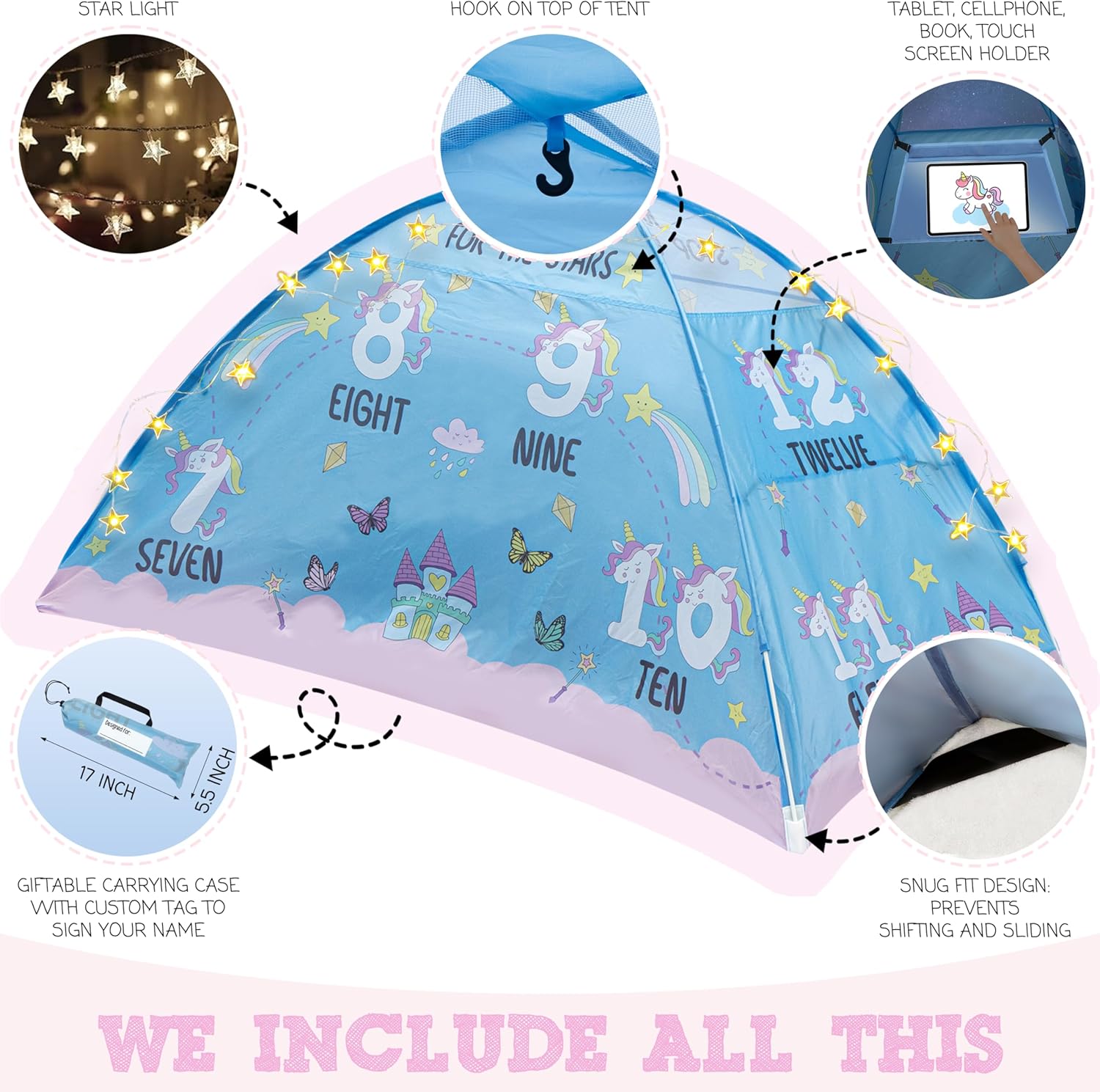 Pink Unicorn Twin Bed Tent for Kids Indoor Fort - Magical Dream Tents for Boys Pop Up Toddler Bed Canopy for Girls Bunk Bed Tent for Top Bunk - Sensory Sleep Pod for Kids Educational