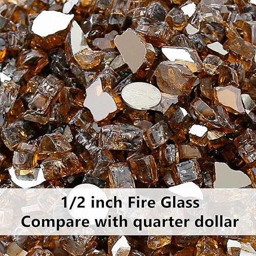 Miniatura 4 de Grisun Vidrio de fuego para hoguera, rocas de vidrio templado reflectante de 12 pulgada de alto brillo para chimenea natural o propano, 20 libras,