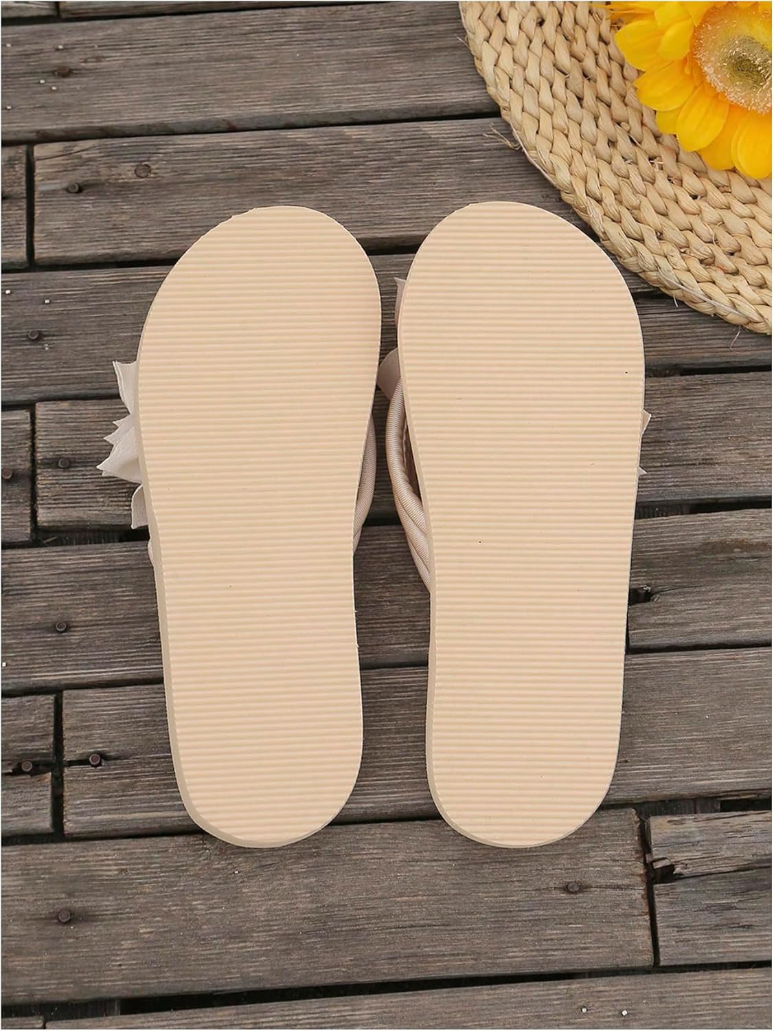 OYOANGLE Women's Flower Appliques Flip Flops Boho Open Toe Slip On Flat Sandals Beach Vacation Slippers - Image 3