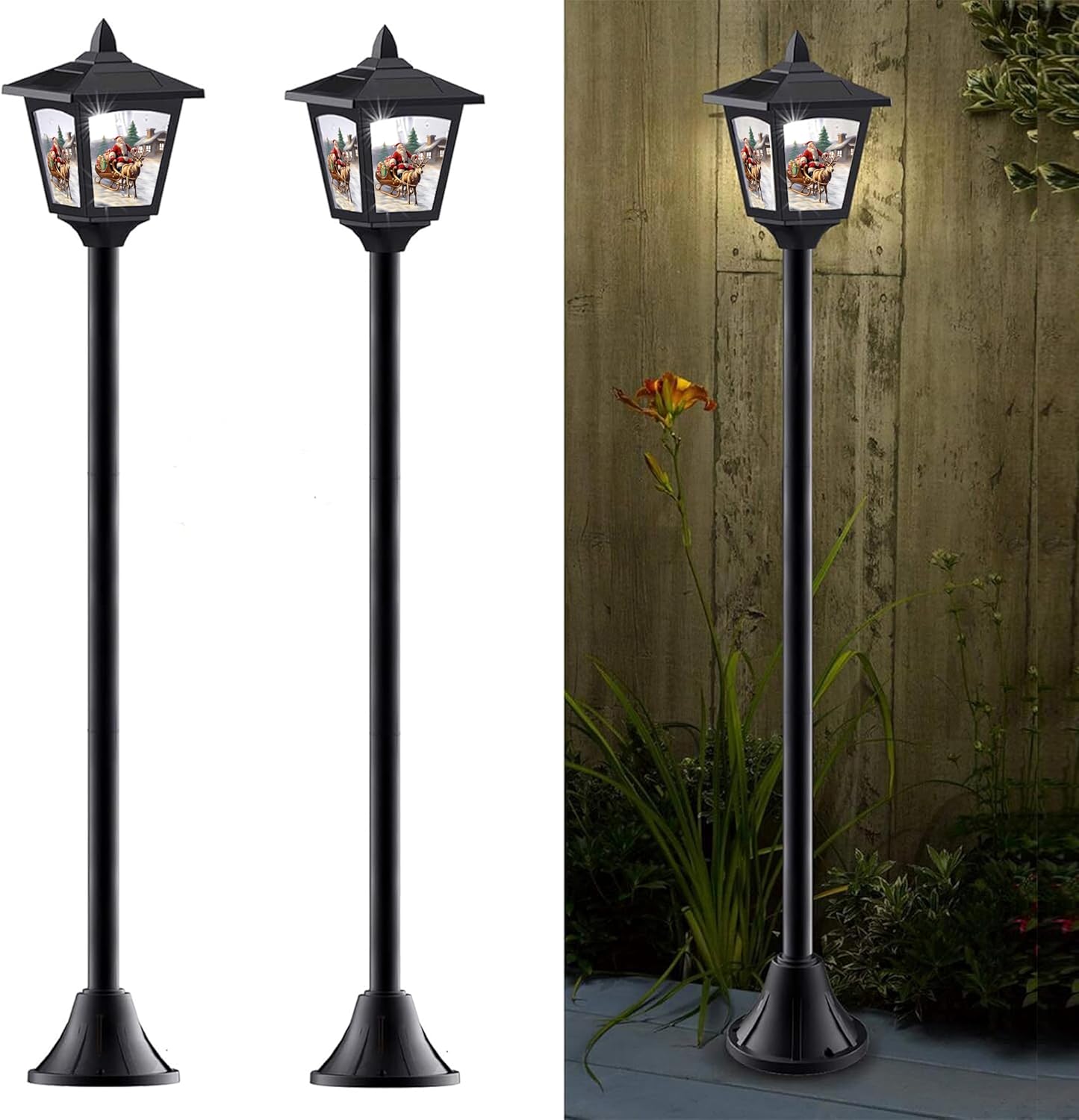 Solar-Powered Mini Lamp Post Lights (2-Pack, 40-Inch) - Vintage Street Lights for Halloween, Thanksgiving, Christmas - Outdoor Solar Garden Lights for Lawn, Pathway, Driveway, Front/Back Door