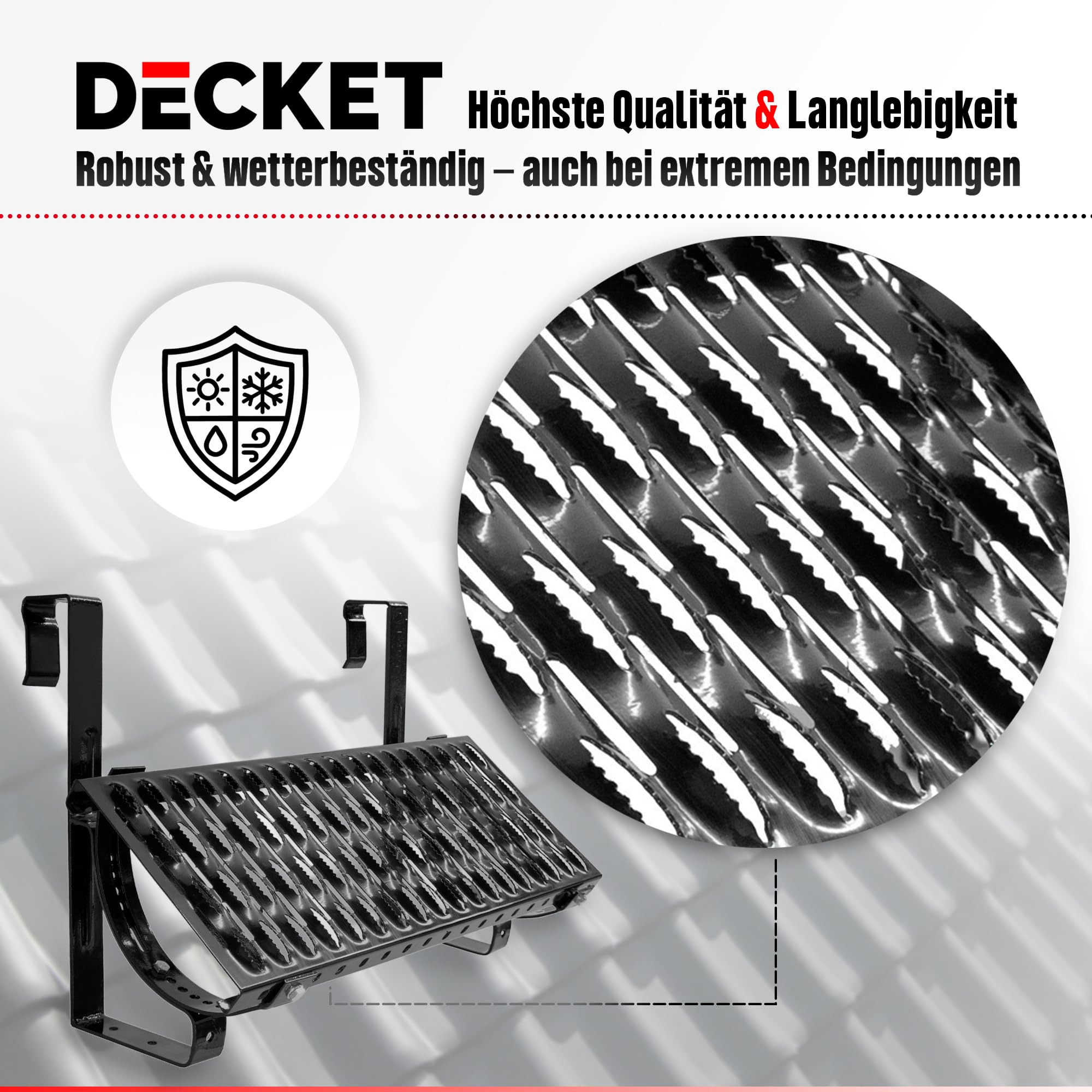 Laufrost für Dach & Schornstein, Komplettset Typ D mit Dachtritt, Haltern, Befestigungen & Befestigungsschrauben, Trittfläche zur Bewegung auf dem Dach, Laufgitter, 60 cm Länge, Verzinkt