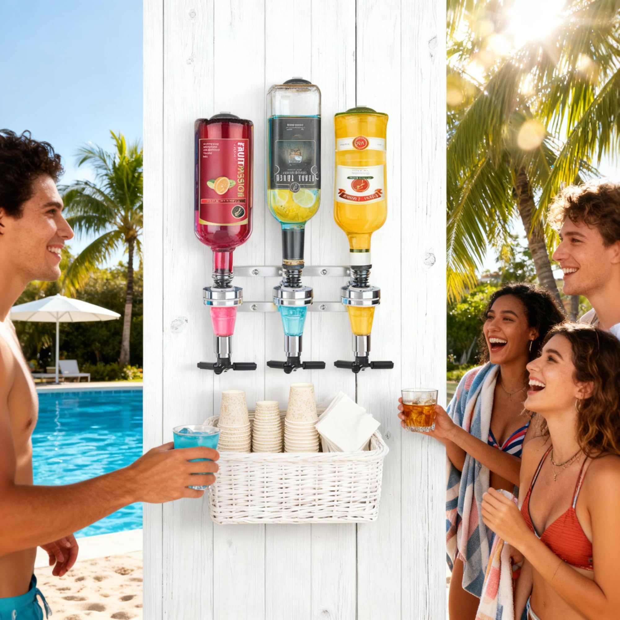 Distributeur De Vin à 4 Bouteilles, Support Mural Pour Bouteille De Boisson, Distributeur D'alcool, Distributeur De Boissons Spiritueuses à Ressort à L'envers Support Optique Pour Maison, Bar