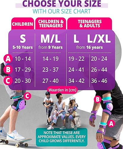 Miniatura 5 de SKATEWIZ Juego de almohadillas de protección para patineta para niños y adultos - Smash - Almohadillas para patines [6 piezas] con protectores