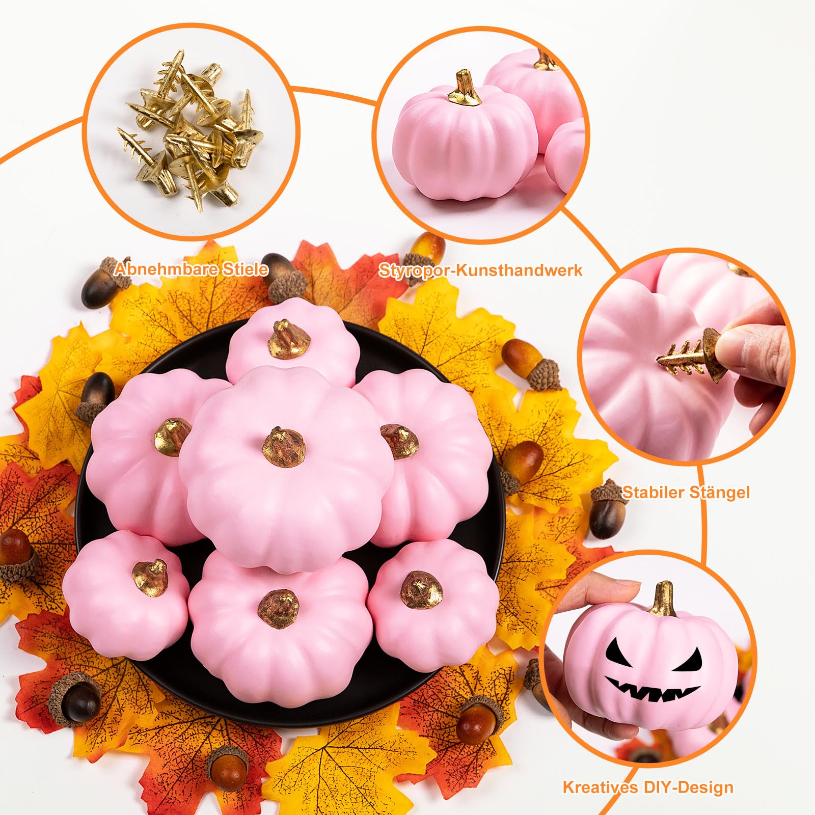 Benjia Kürbis Herbst Dekorationen, Mini Klein Draußen Künstlich Gefälscht Schaum Simulation Kürbis Herbst Bauernhaus Deko für Halloween Thanksgiving Tisch Dekorieren (12 Stück, Rosa)