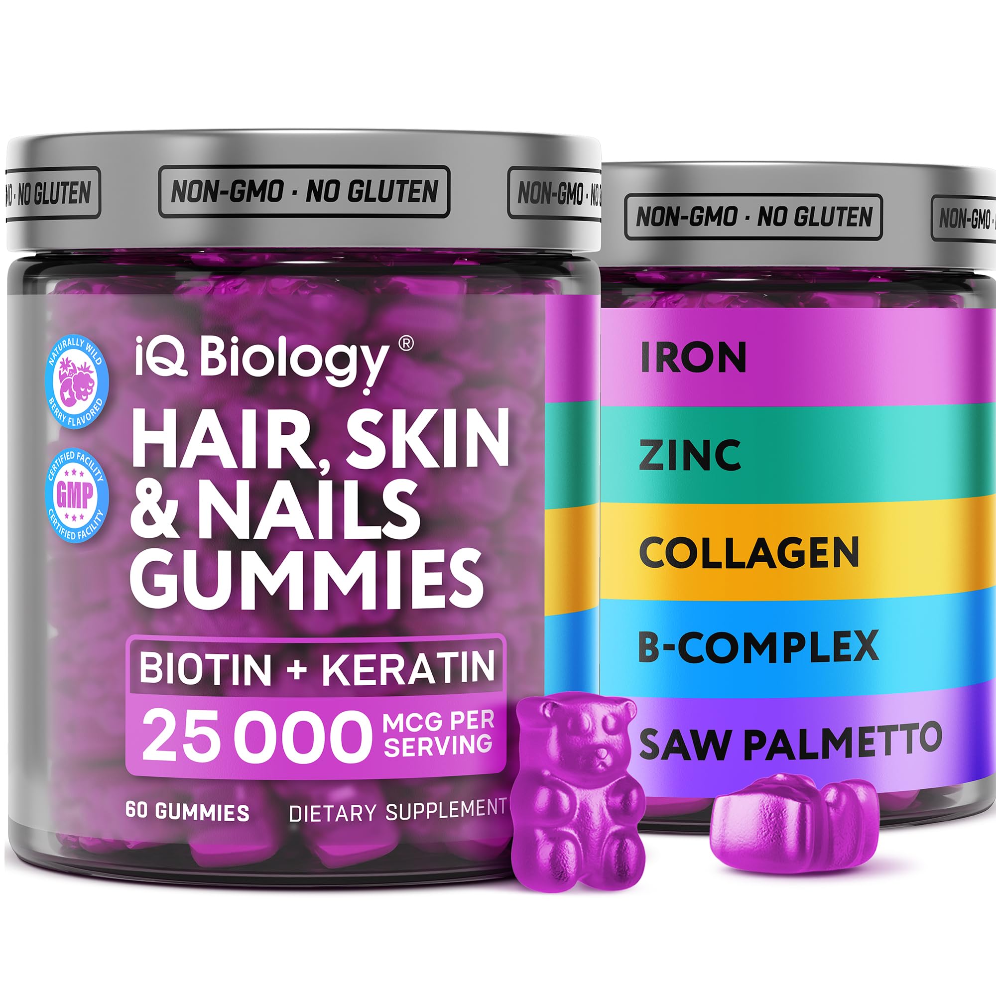 Biotin Gummies for Hair, Skin and Nails - Hair Growth Vitamins for Women & Men - Hair Loss Gummy Supplement with Extra Strength Biotin (Vitamin B7), Collagen, Keratin & DHT Blocker - 60 Chewable Bears