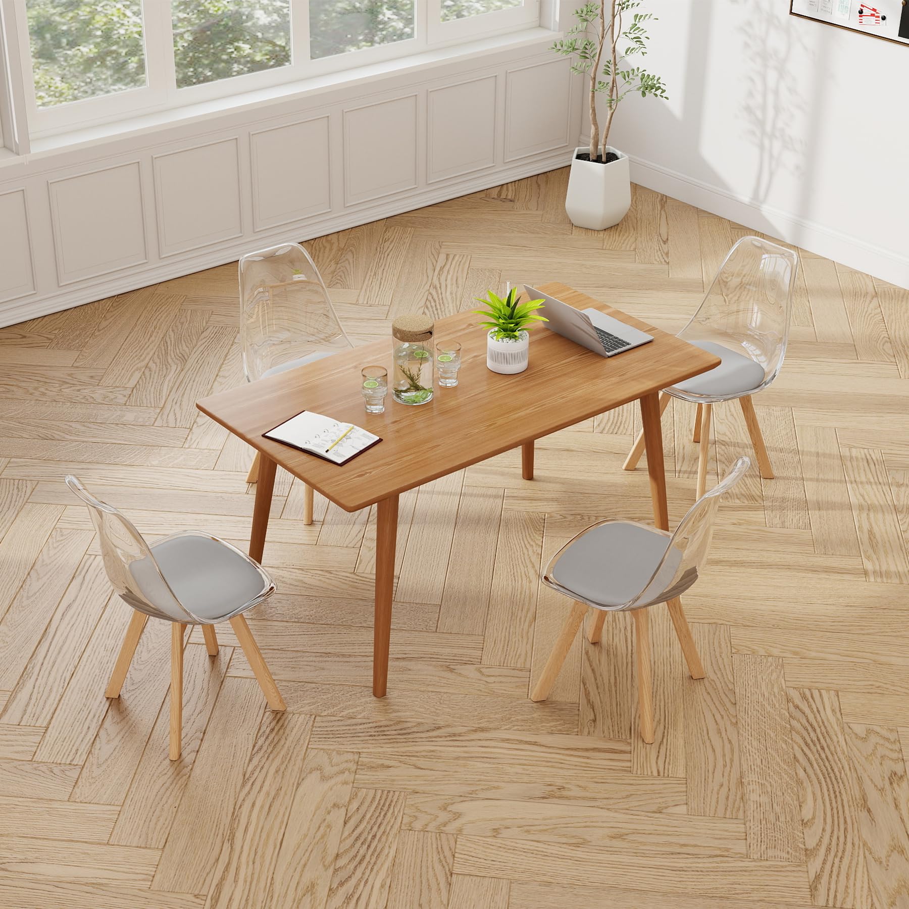 GrandCA HOME Juego de 4 Sillas Nórdicas, Respaldo Transparente,Patas Haya | Silla ergonómica Para Cenas Familiares, Apartamentos y Restaurantes,Almohadón PU, Fácil Limpieza y Montaje Rápido,Gris - PU