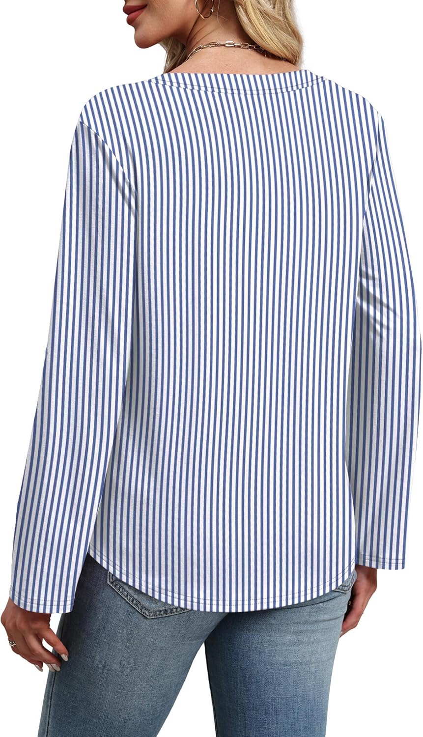 WIHOLL Womens Casual V Neck Rolled Long Sleeve Work Tops Blouses Shirts Fall Outfits - Image 6