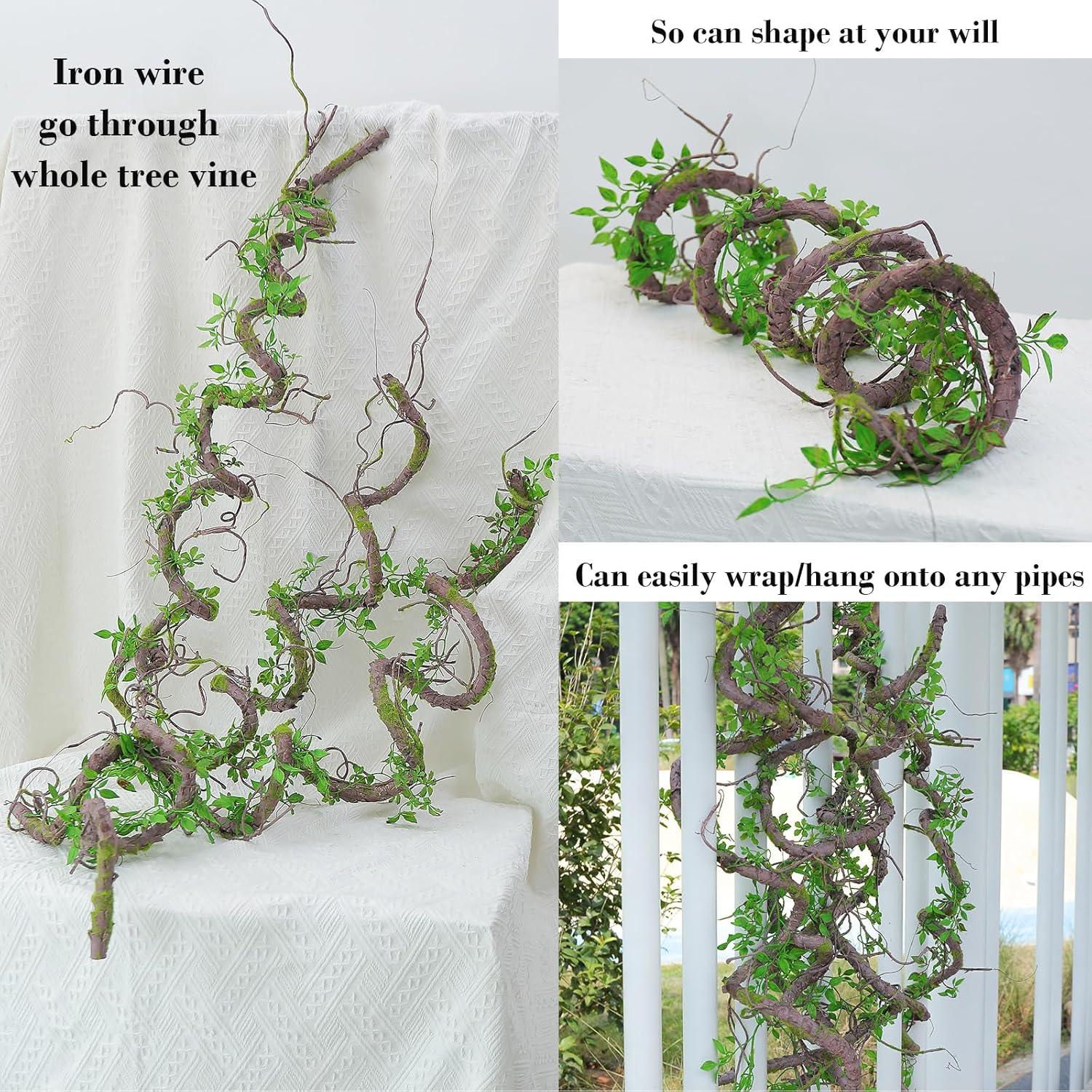 71 Inch Bendable Artificial Tree Vines Twine Branches Moss Greenery Plants Reptile Climbing Garland Twigs for Outdoor Camping Garden Wall Pipes Hanging Halloween Christmas Yules Decoration
