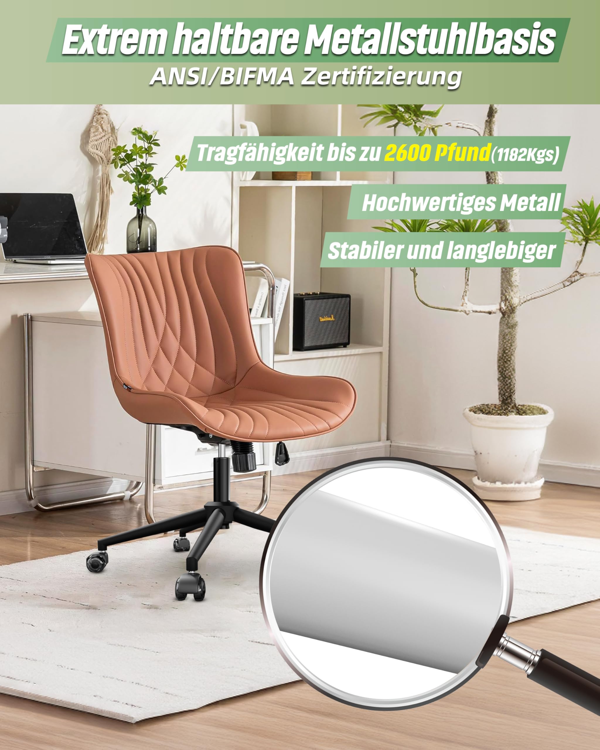 Sytopia Silla de oficina con pie en cruz, estructura robusta de 5 estrellas, base de metal giratoria, soporta más de 2600 libras, compatible con ruedas 11 mm x 22 mm